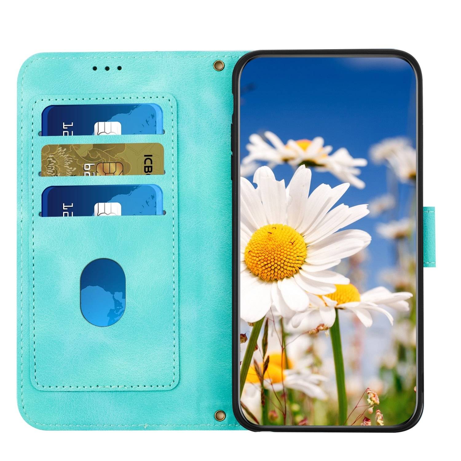Für Xiaomi 14T Kunstleder Wallet Handy Tasche Blumen Design Hülle Etuis Grün