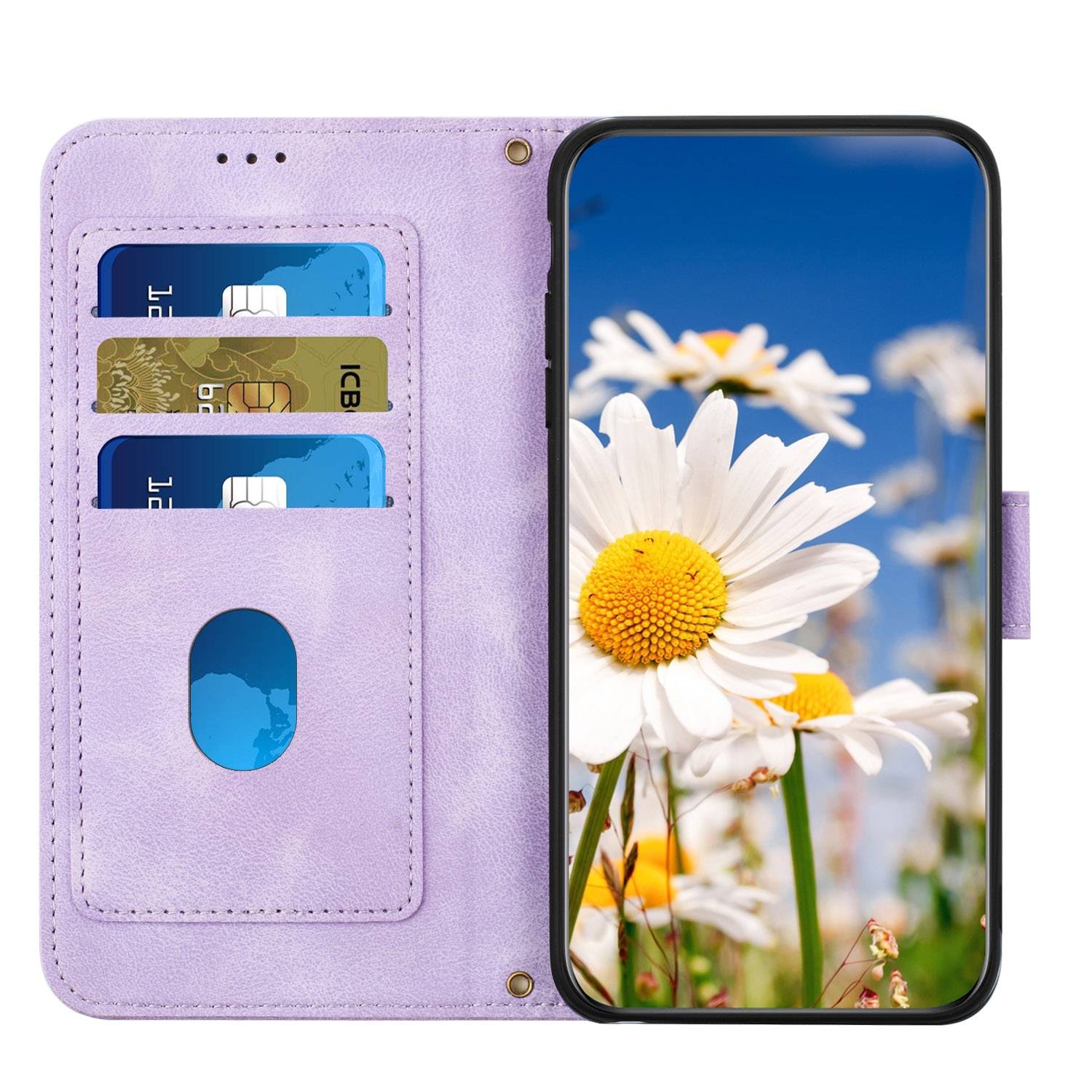 Für Samsung Galaxy S25 5G Kunstleder Wallet Handy Tasche Blumen Design Hülle Etuis Lila