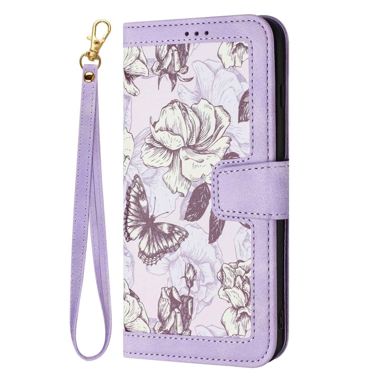 Für Samsung Galaxy S25 5G Kunstleder Wallet Handy Tasche Blumen Design Hülle Etuis Lila