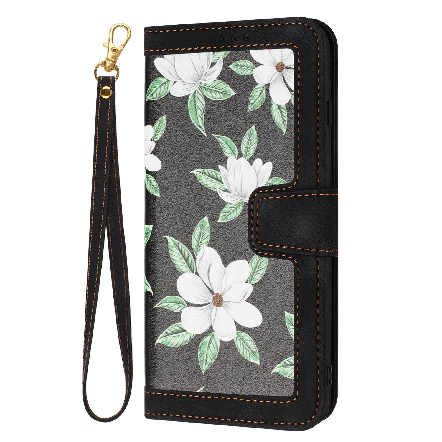 Für Google Pixel 9a Kunstleder Wallet Handy Tasche Blumen Design Hülle Etuis Schwarz