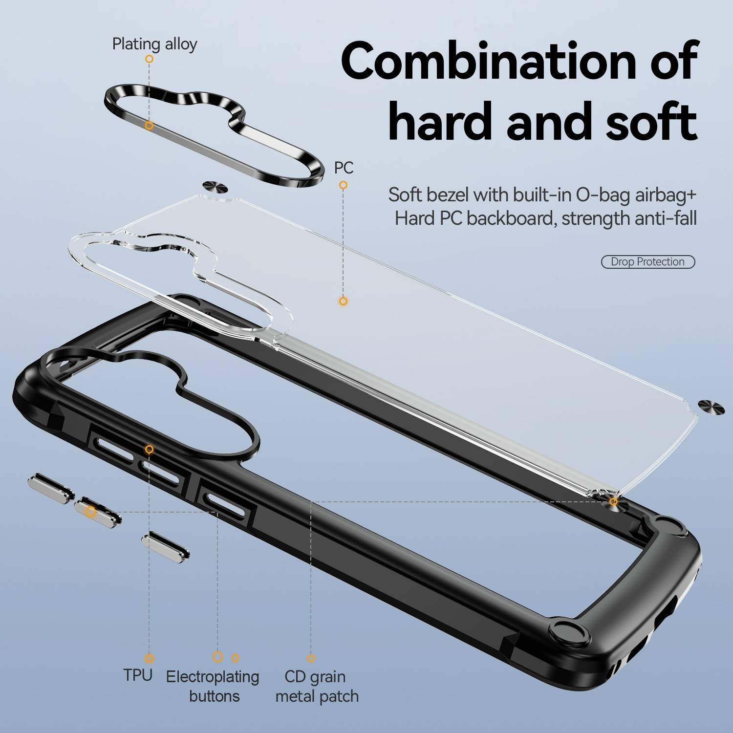Für Samsung Galaxy S25 Plus 5G TPU + PC Schock Hülle mit Linsenschutz Schwarz