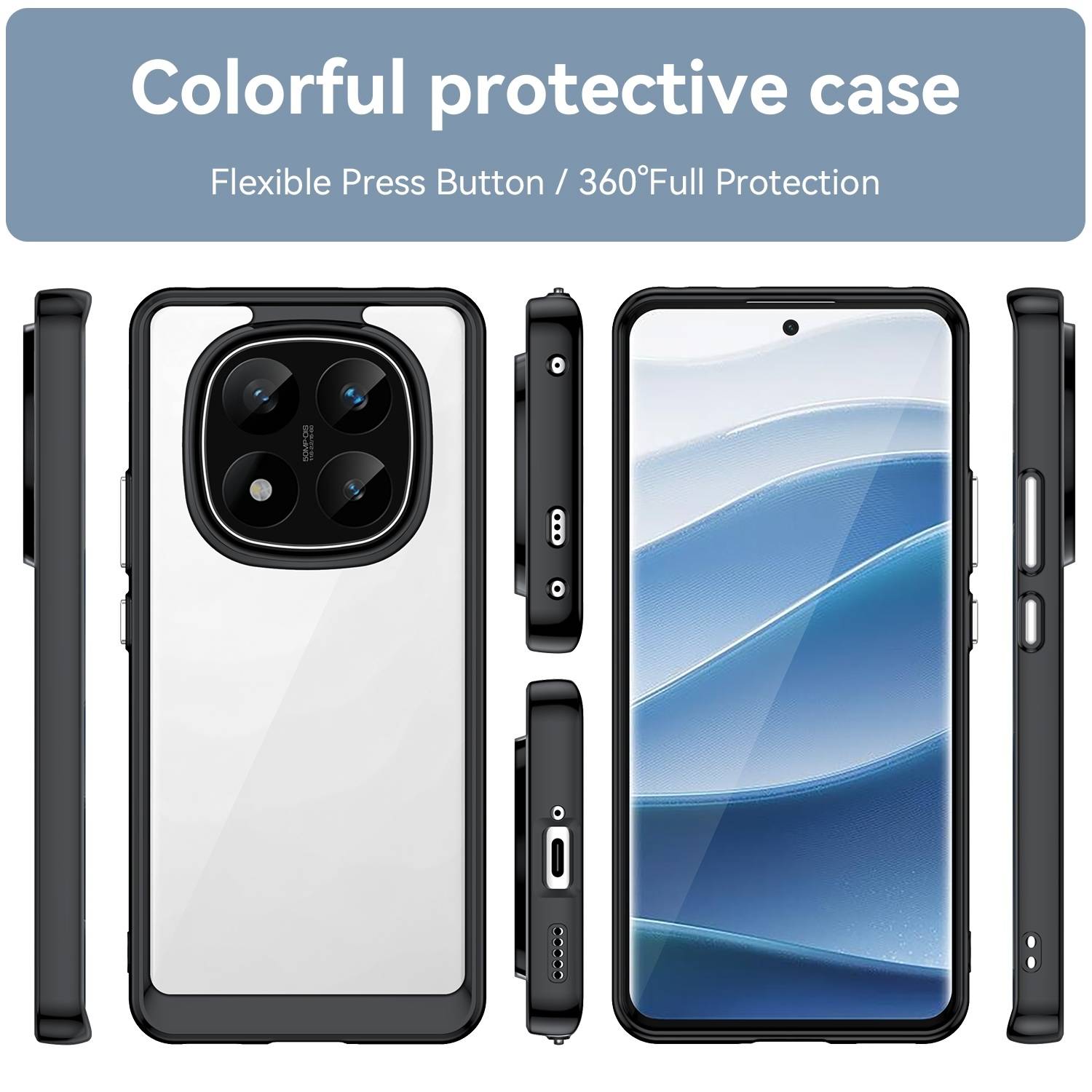 Für Xiaomi Redmi Note 14 Pro Plus 5G Colorful TPU Acryl Hybrid Hülle Schwarz