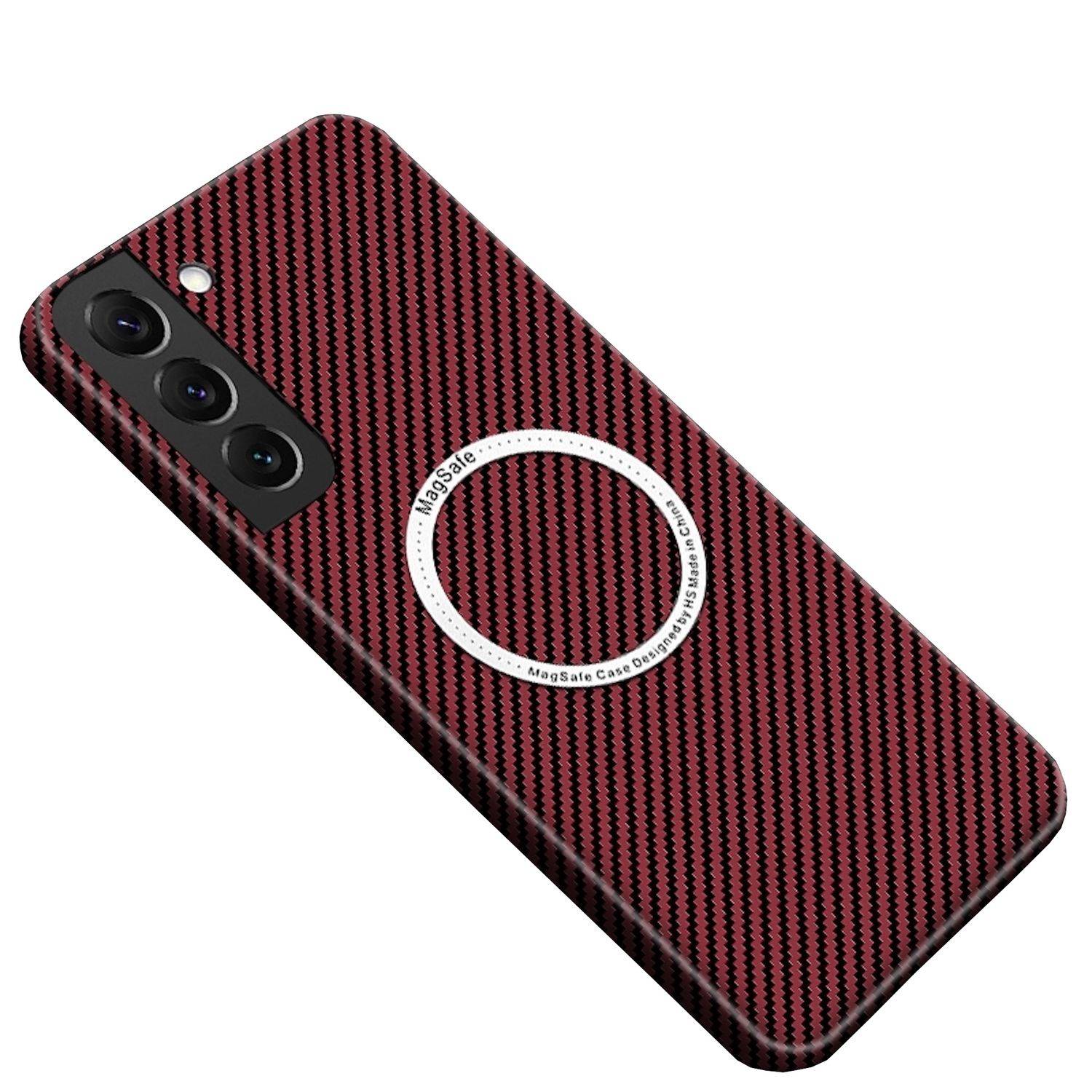 Für Samsung Galaxy S25 5G MagSafe Design Ultra Dünn Carbon Textur Hülle Rot