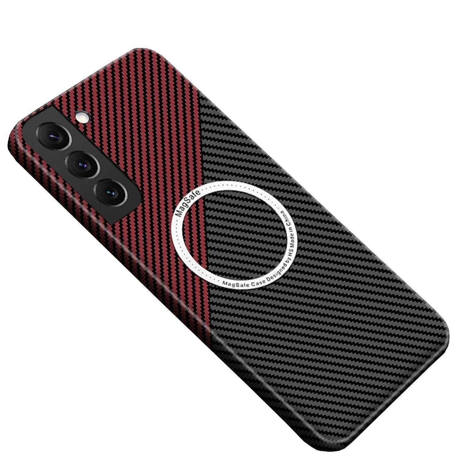 Für Samsung Galaxy S25 5G MagSafe Design Ultra Dünn Carbon Textur Hülle Rot / Schwarz