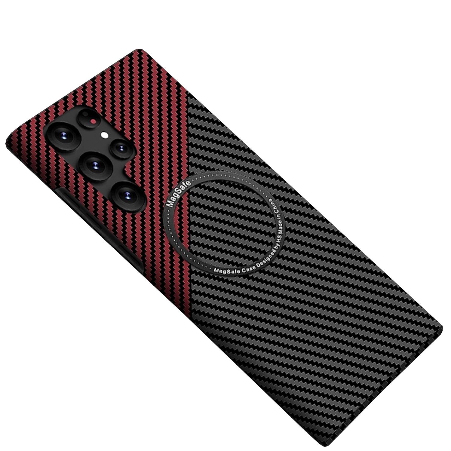 Für Samsung Galaxy S25 Ultra 5G MagSafe Design Ultra Dünn Carbon Textur Hülle Rot / Schwarz
