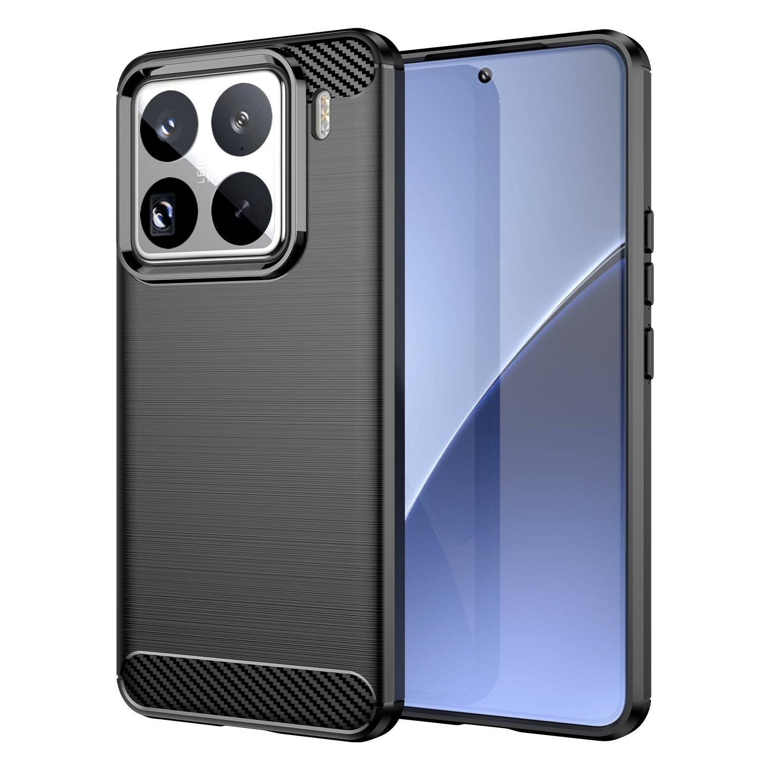Für Xiaomi 15 Pro Schockfest Carbon Design Textur TPU Handy Tasche Cover Schwarz
