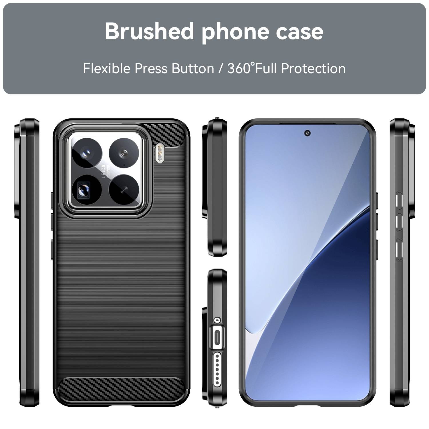 Für Xiaomi 15 Pro Schockfest Carbon Design Textur TPU Handy Tasche Cover Schwarz