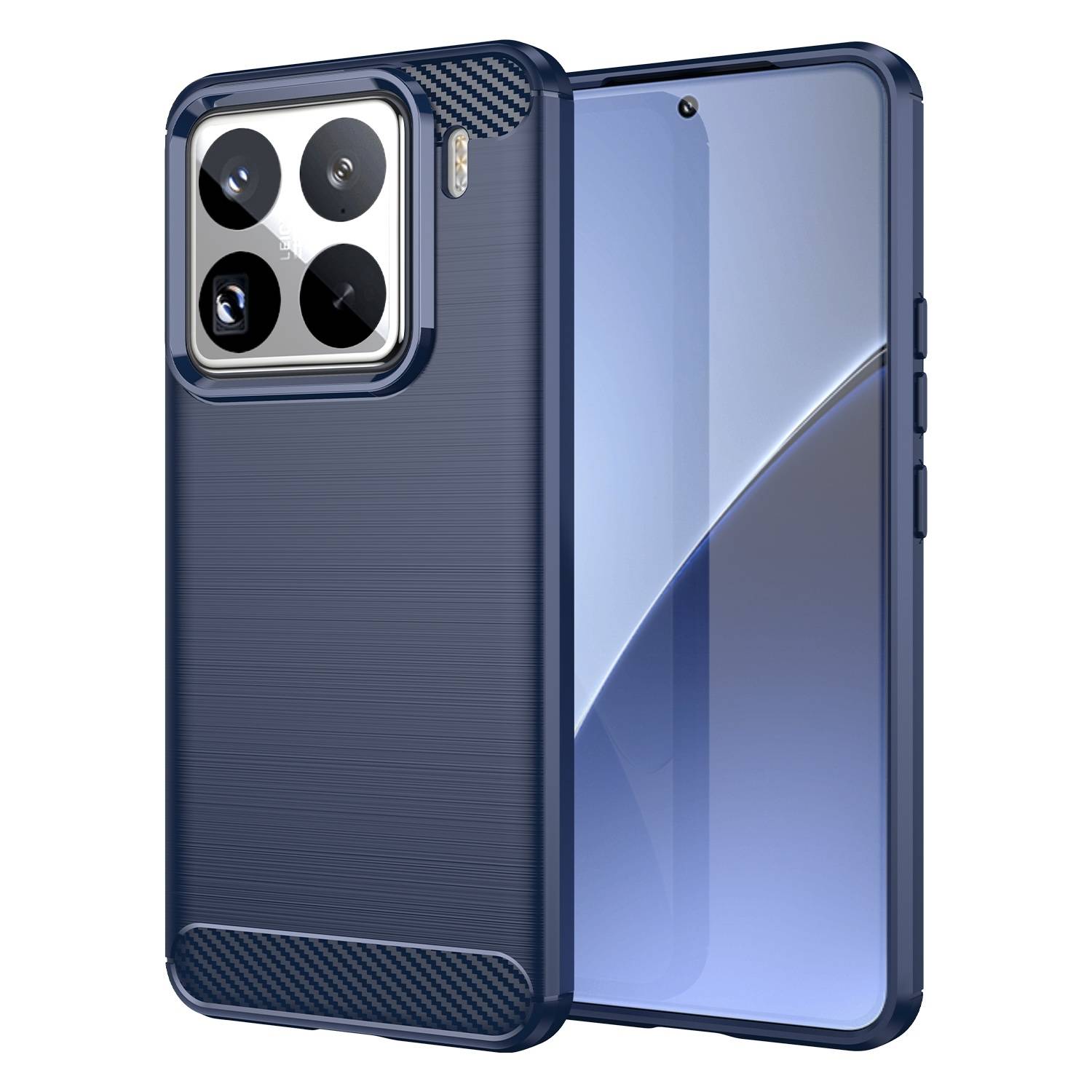 Für Xiaomi 15 Pro Schockfest Carbon Design Textur TPU Handy Tasche Cover Blau