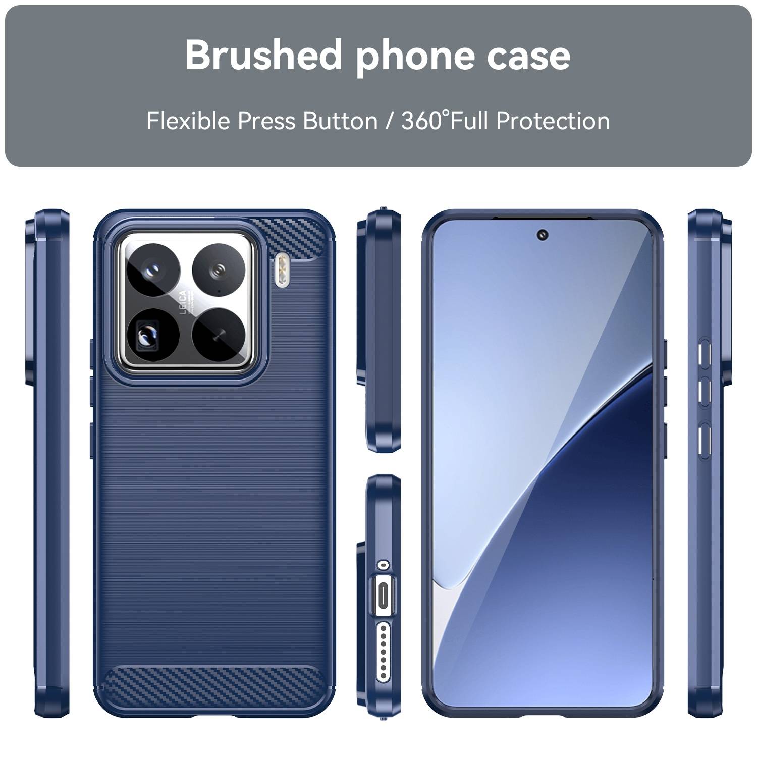 Für Xiaomi 15 Pro Schockfest Carbon Design Textur TPU Handy Tasche Cover Blau