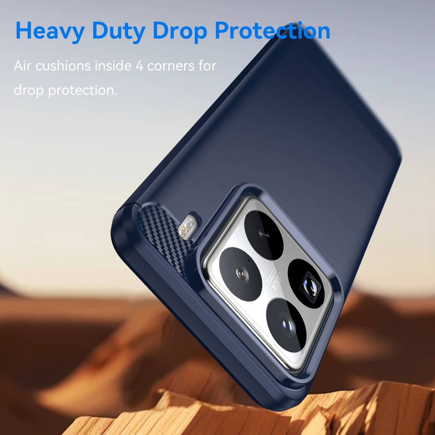 Für Xiaomi 15 Pro Schockfest Carbon Design Textur TPU Handy Tasche Cover Blau