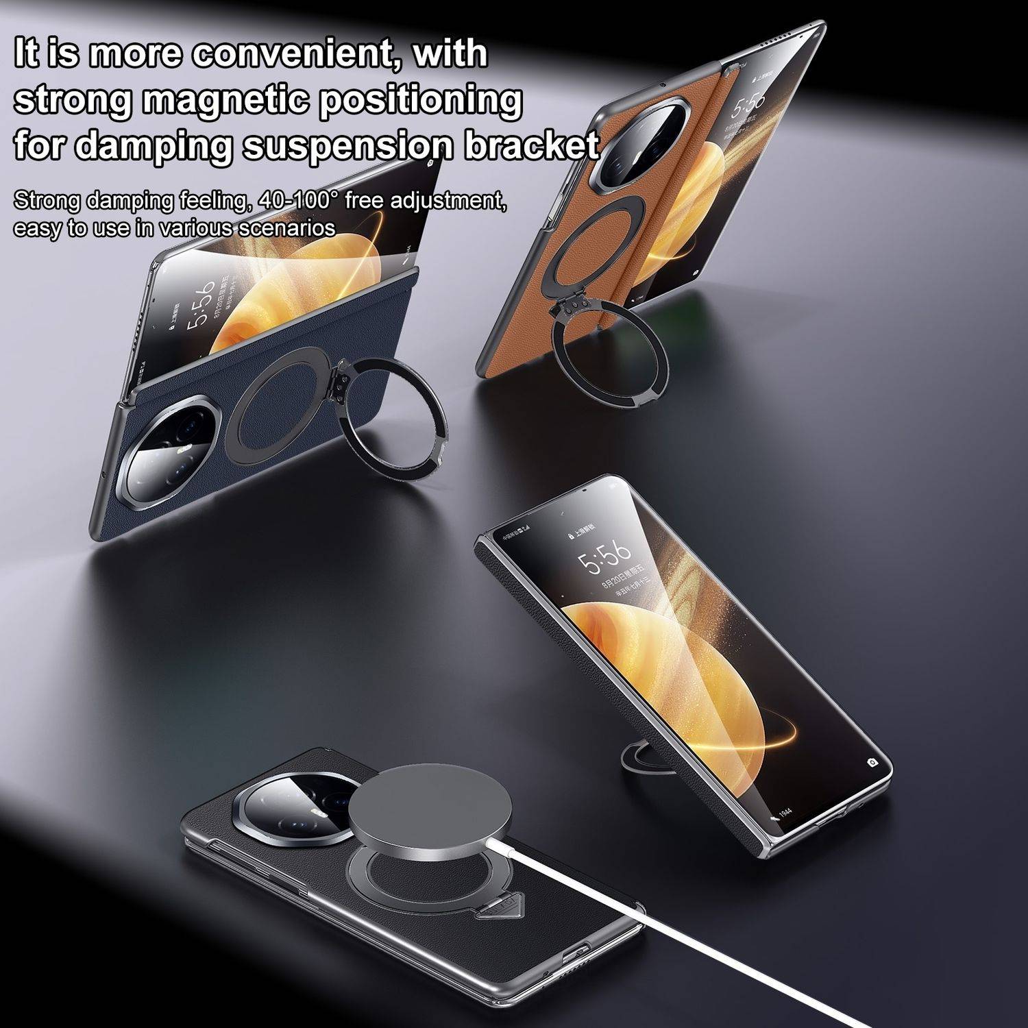 Für Honor Magic V3 SULADA Leder MagSafe Ring magnetischen Halter Hülle Schwarz