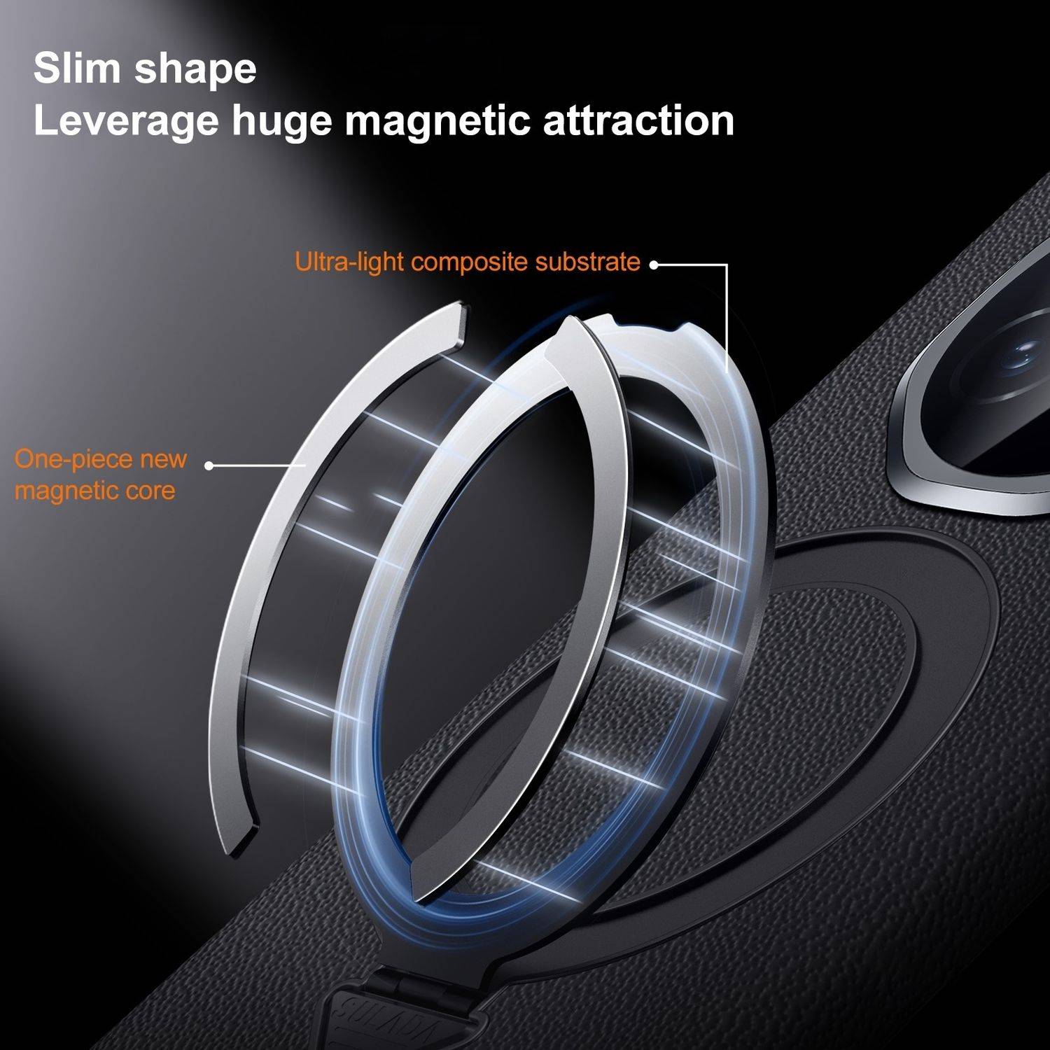 Für Honor Magic V3 SULADA Leder MagSafe Ring magnetischen Halter Hülle Schwarz