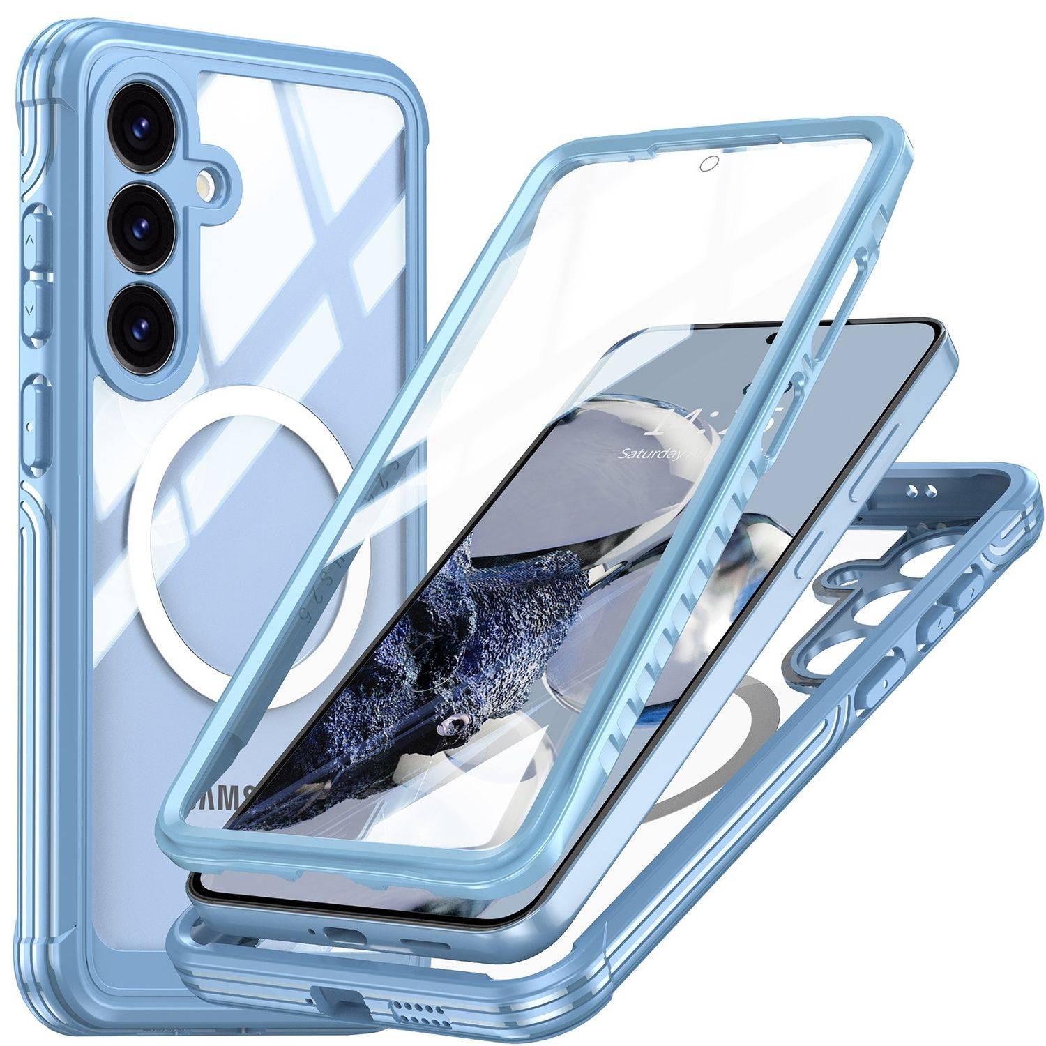 Für Samsung Galaxy S25 MagSafe 360 Grad Full Body Hybrid Tasche Bumper Hellblau