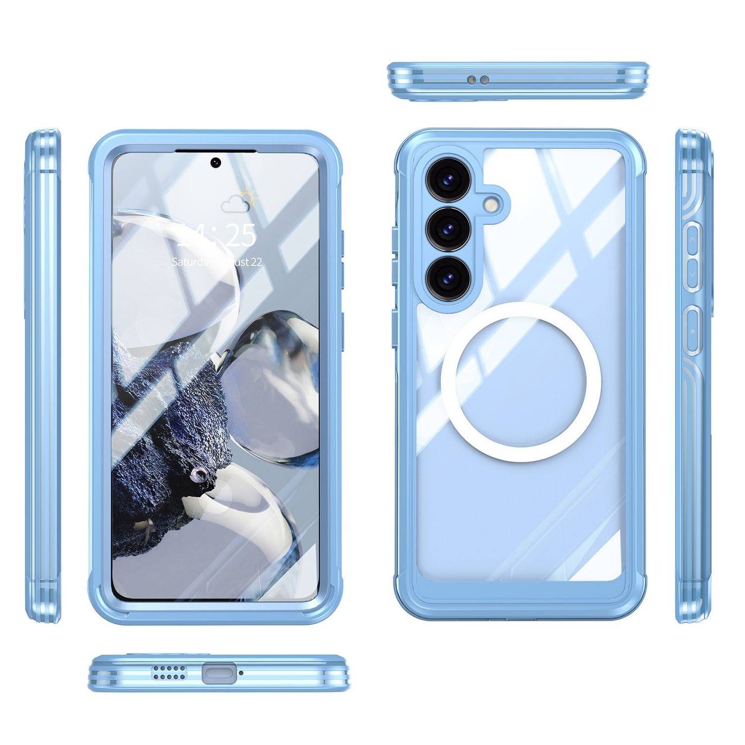 Für Samsung Galaxy S25 MagSafe 360 Grad Full Body Hybrid Tasche Bumper Hellblau