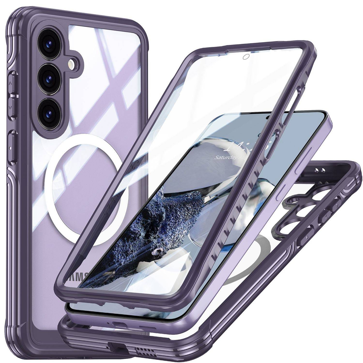 Für Samsung Galaxy S25 Plus MagSafe 360 Grad Full Body Hybrid Tasche Bumper Lila
