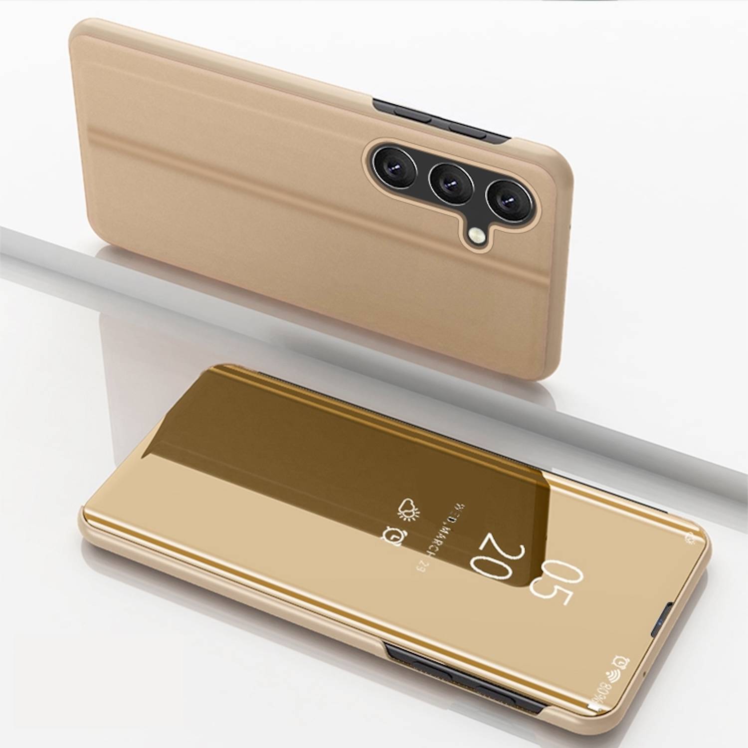 Für Samsung Galaxy S25 5G View Spiegel Handy Smart Cover Wake UP Funktion Case Gold