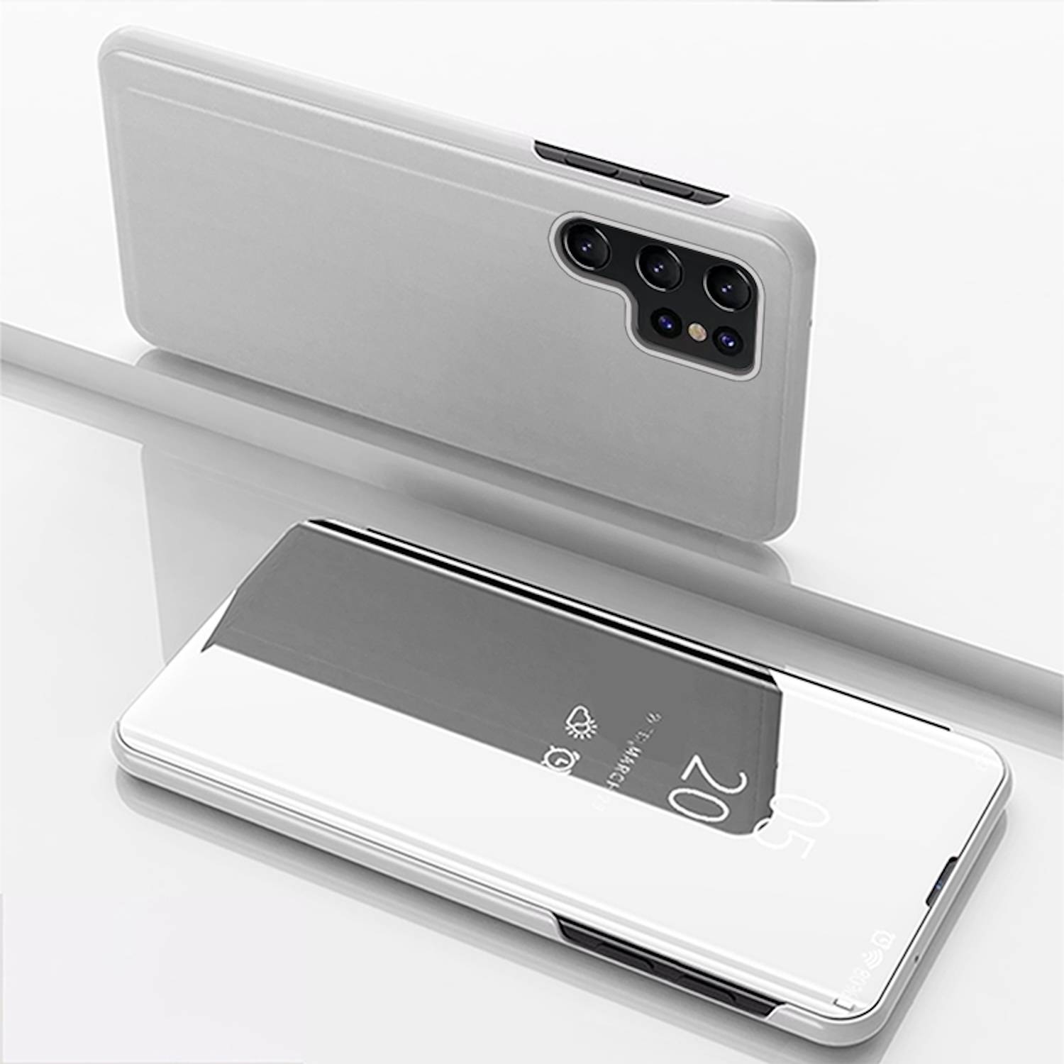 Für Samsung Galaxy S25 Ultra 5G View Spiegel Handy Smart Cover Wake UP Funktion Case Silber