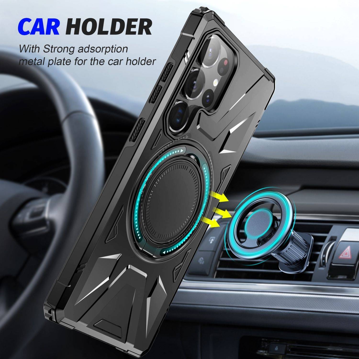 Für Samsung Galaxy S25 Ultra 5G MagSafe Schock Magnet Ring Schutzhülle Cover Handy Hülle Case Schwarz