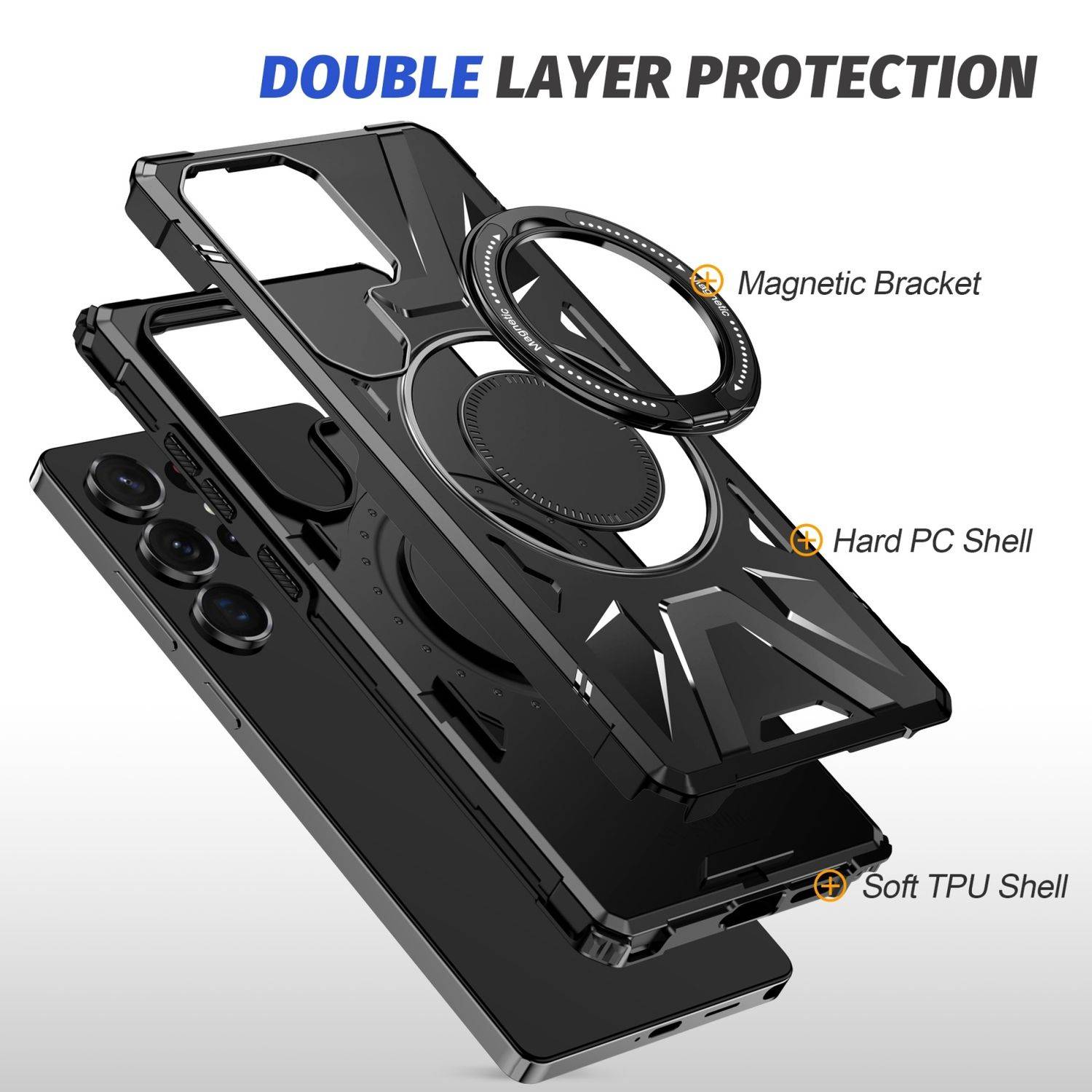 Für Samsung Galaxy S25 Ultra 5G MagSafe Schock Magnet Ring Schutzhülle Cover Handy Hülle Case Schwarz