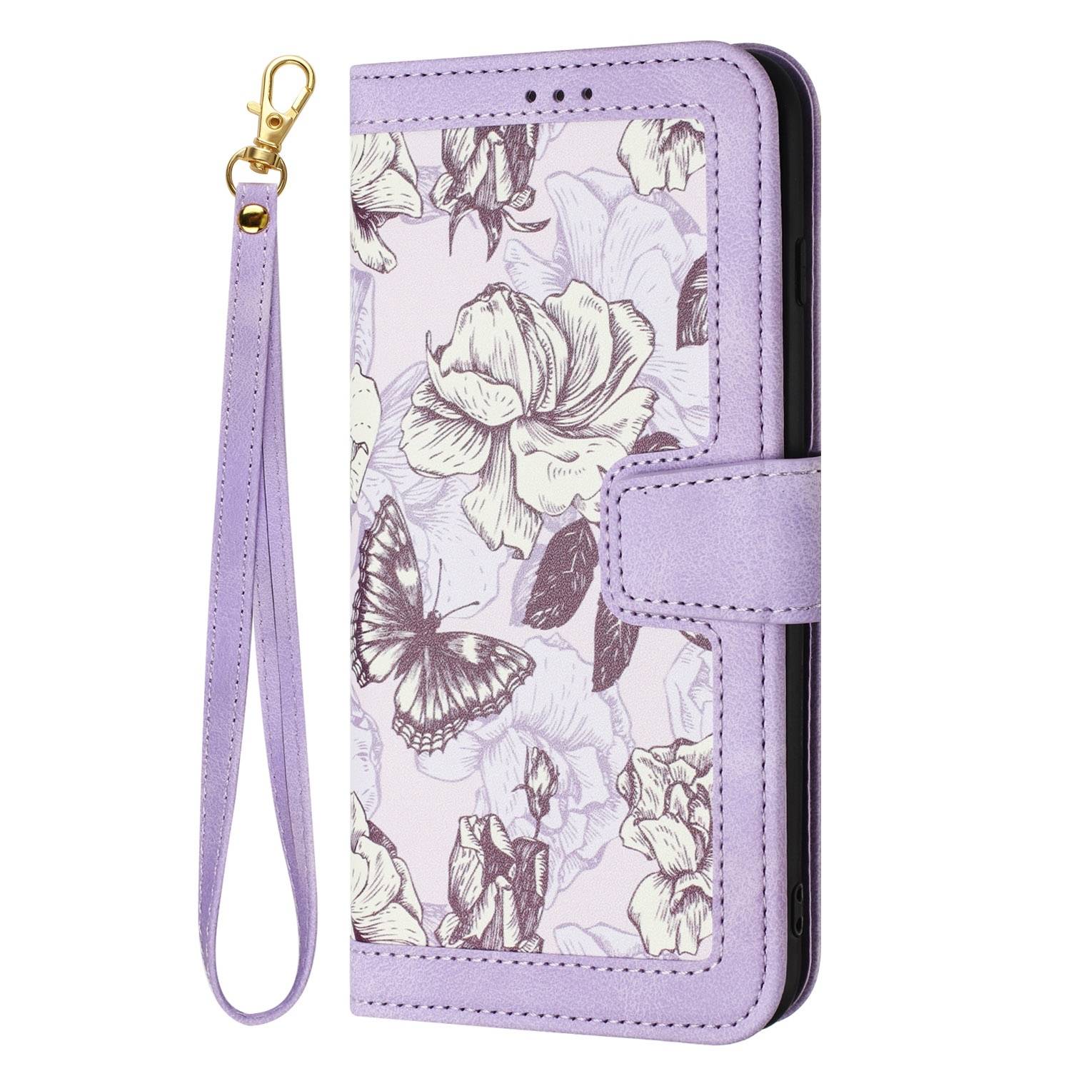 Für Xiaomi 14T Kunstleder Wallet Handy Tasche Blumen Design Hülle Etuis Lila