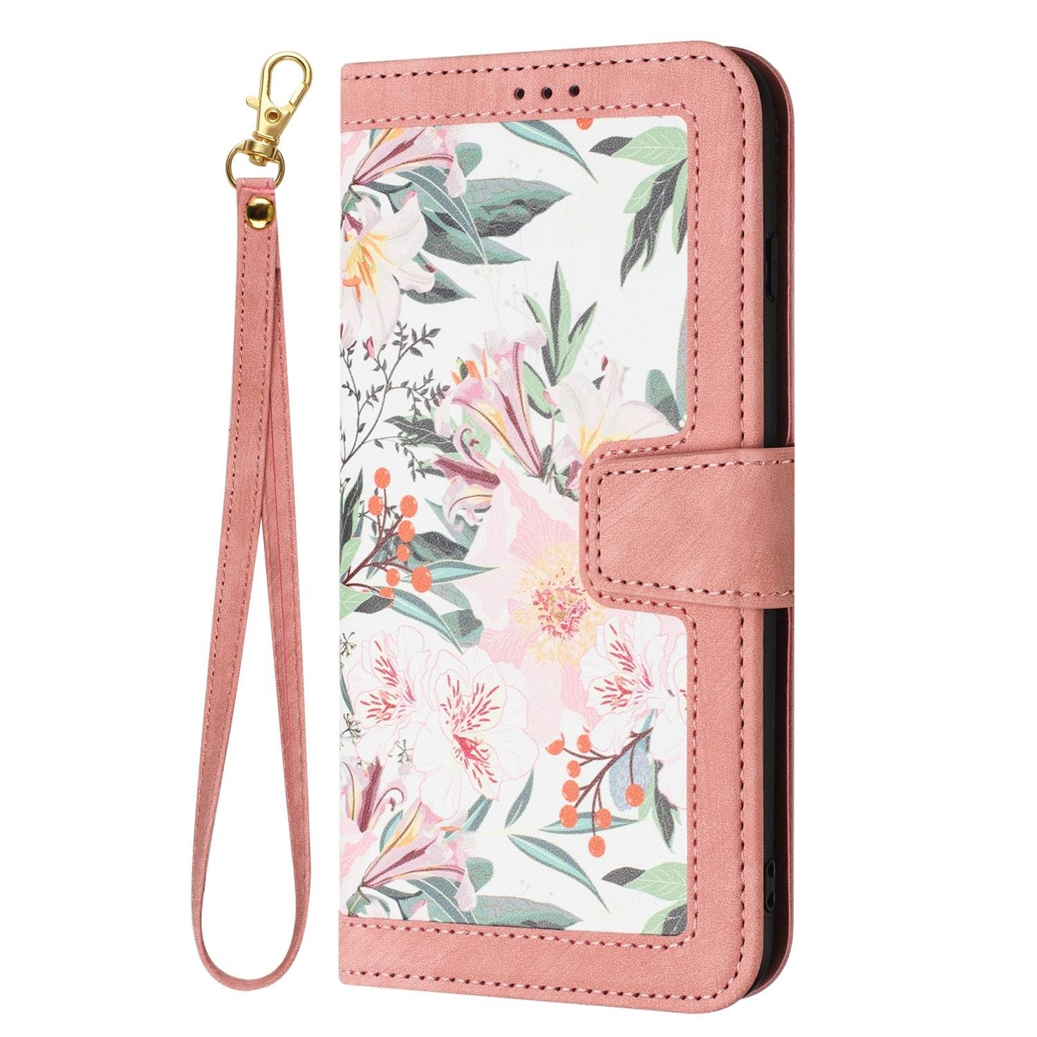 Für Xiaomi 14T Kunstleder Wallet Handy Tasche Blumen Design Hülle Etuis Rosa