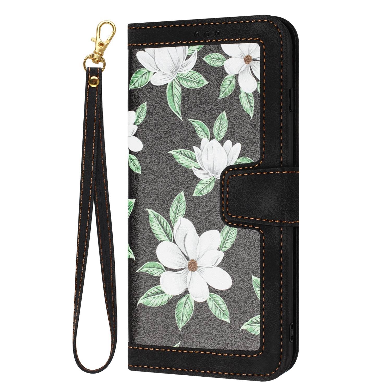 Für Xiaomi 14T Kunstleder Wallet Handy Tasche Blumen Design Hülle Etuis Schwarz
