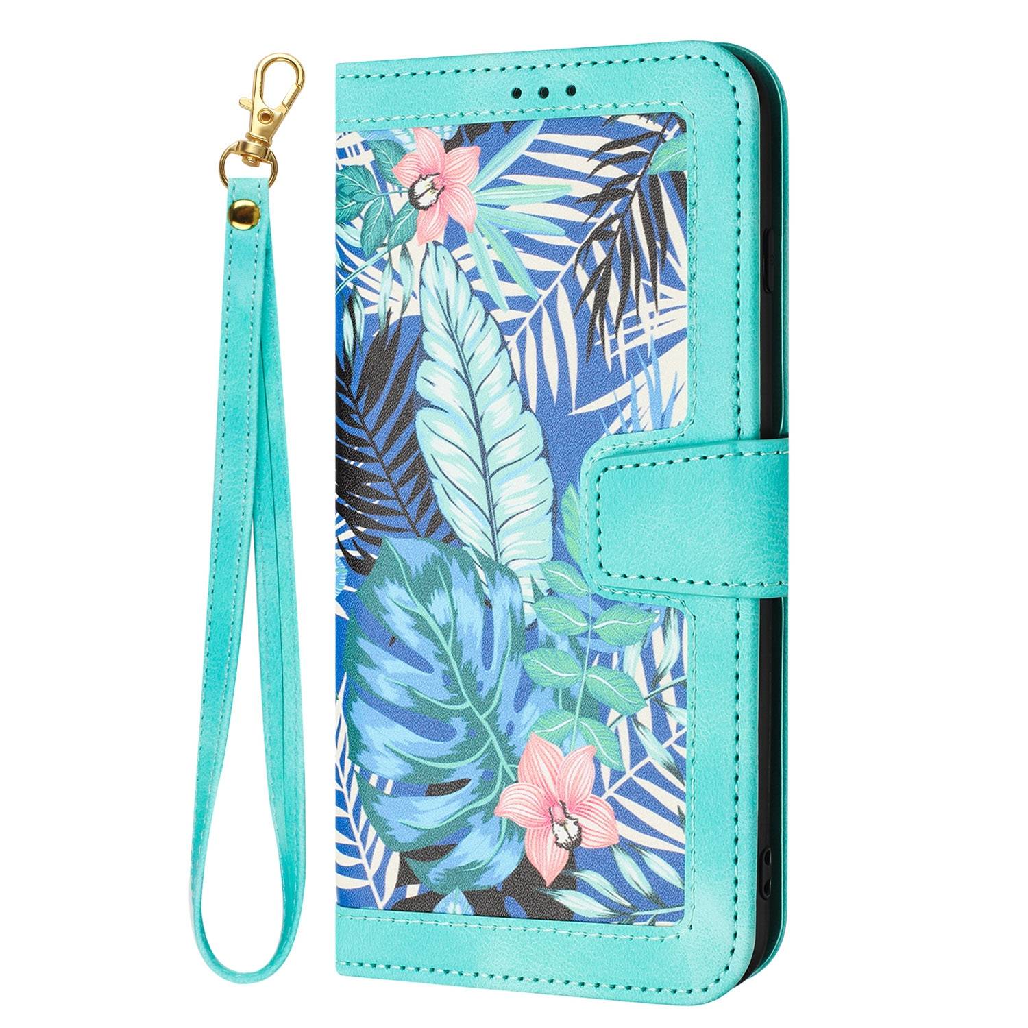 Für Google Pixel 9a Kunstleder Wallet Handy Tasche Blumen Design Hülle Etuis Grün