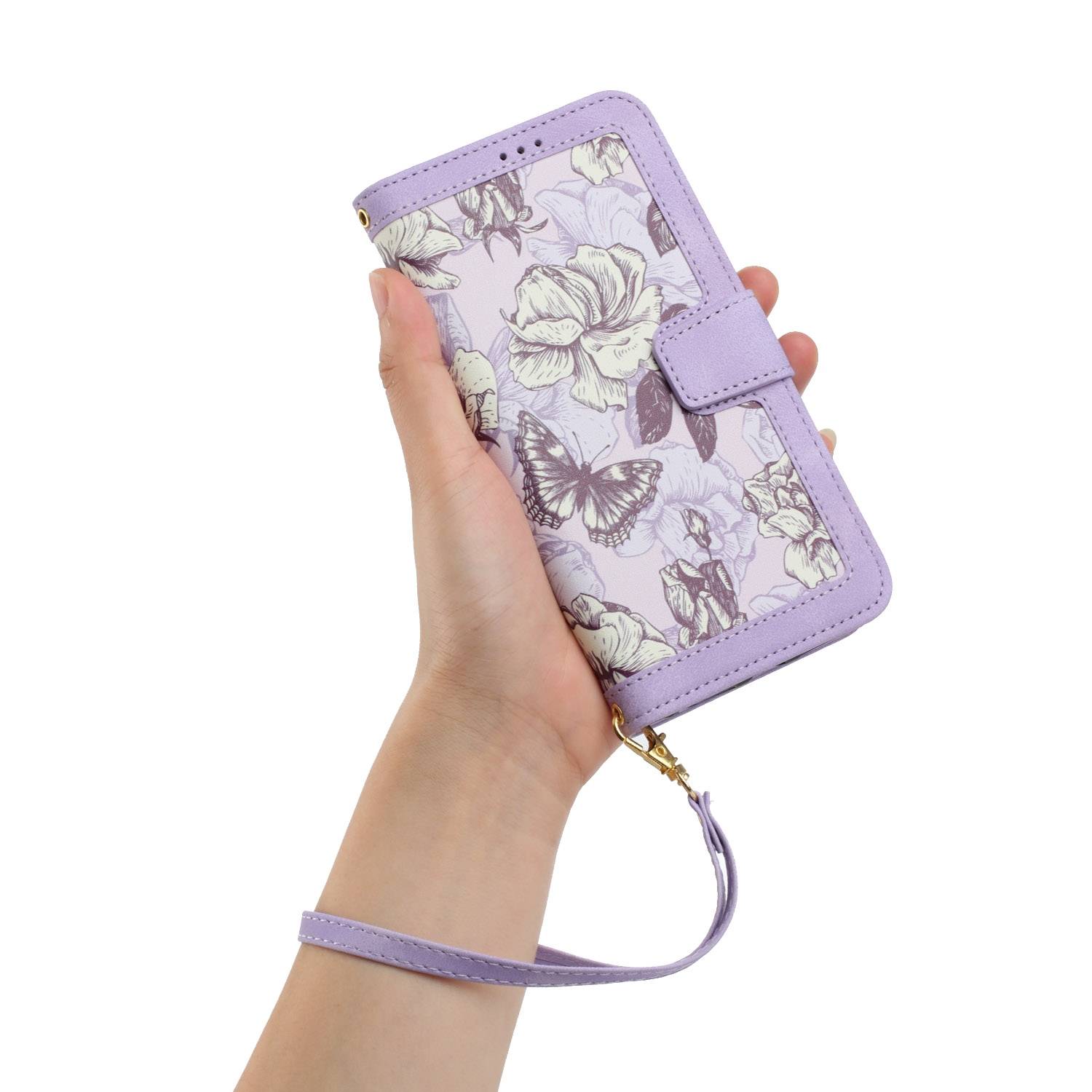 Für Xiaomi 14T Pro Kunstleder Wallet Handy Tasche Blumen Design Hülle Etuis Lila