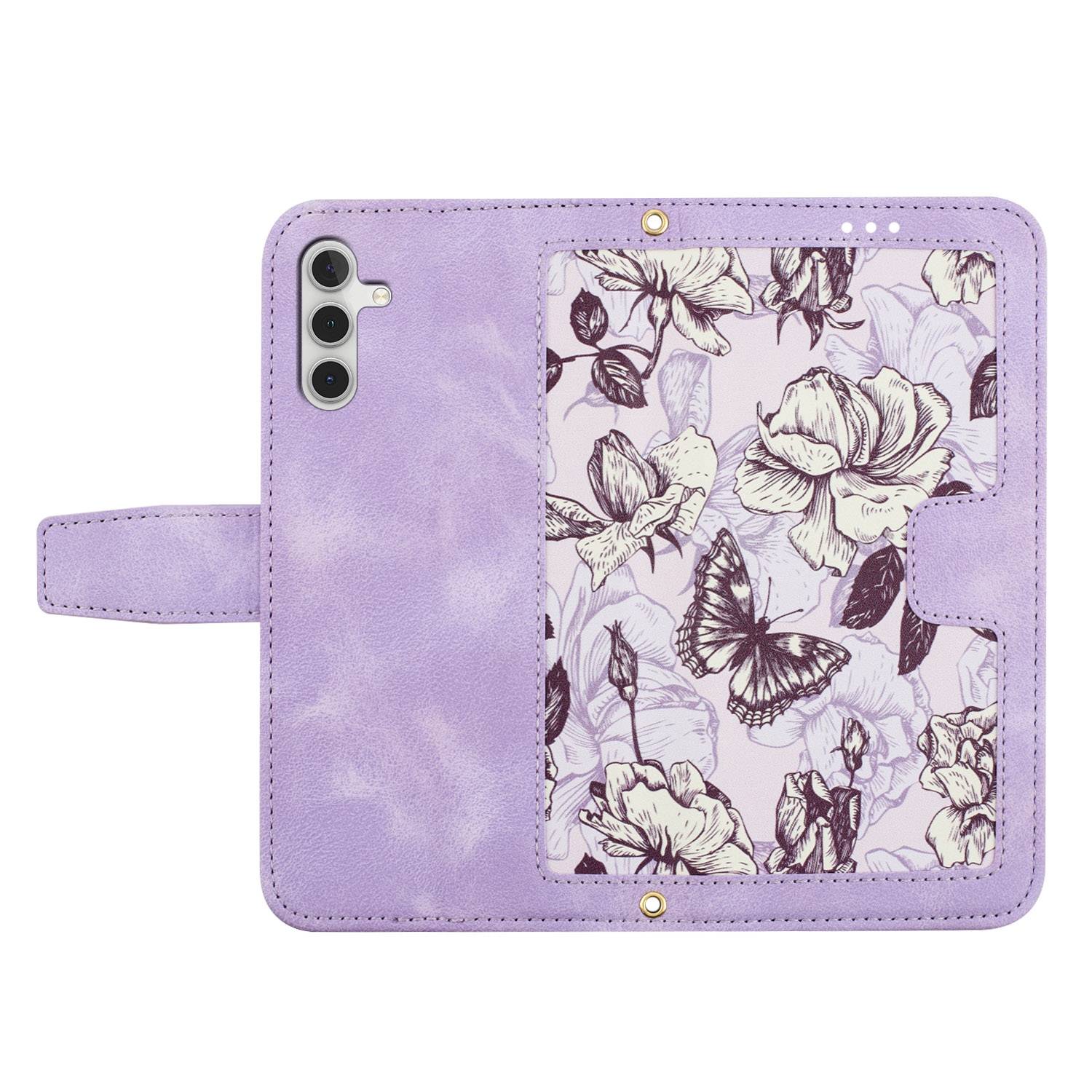 Für Samsung Galaxy S25 5G Kunstleder Wallet Handy Tasche Blumen Design Hülle Etuis Lila