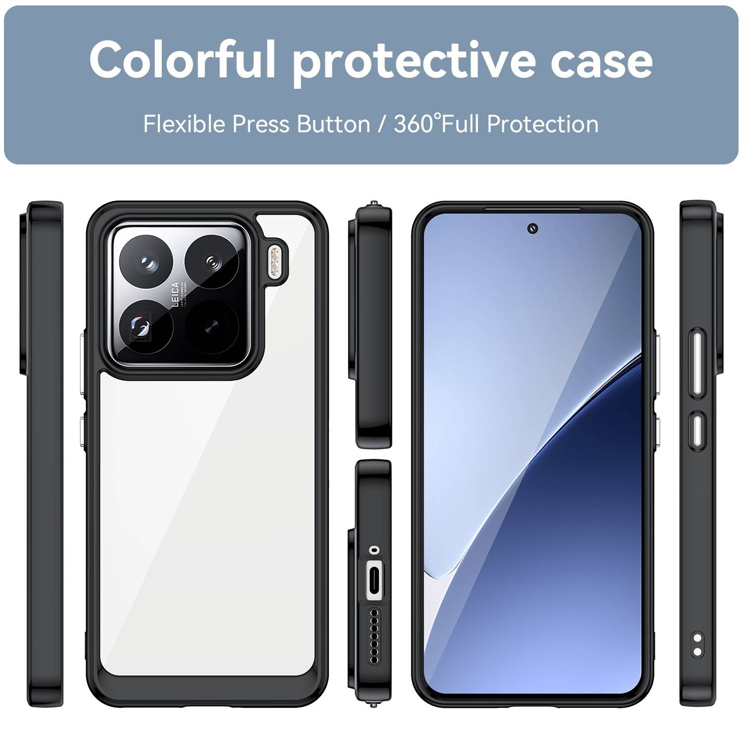 Für Xiaomi 15 Pro Colorful Series TPU Acryl Hybrid Handy Schutz Hülle Schwarz