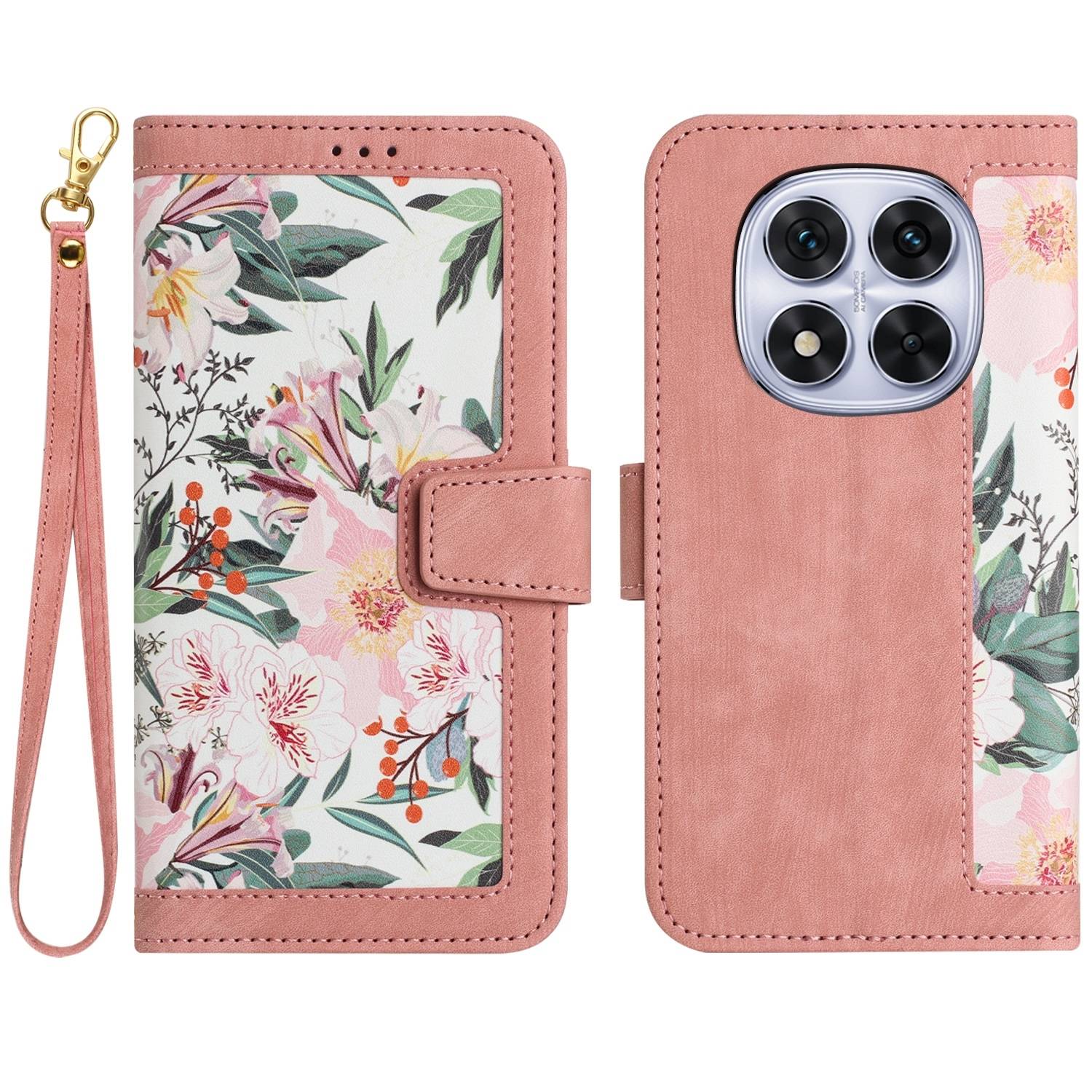 Für Xiaomi Redmi Note 14 Pro 5G Kunstleder Wallet Handy Tasche Blumen Design Hülle Etuis Rosa