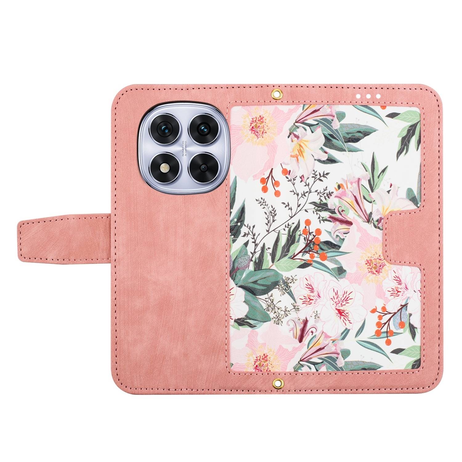 Für Xiaomi Redmi Note 14 Pro 5G Kunstleder Wallet Handy Tasche Blumen Design Hülle Etuis Rosa