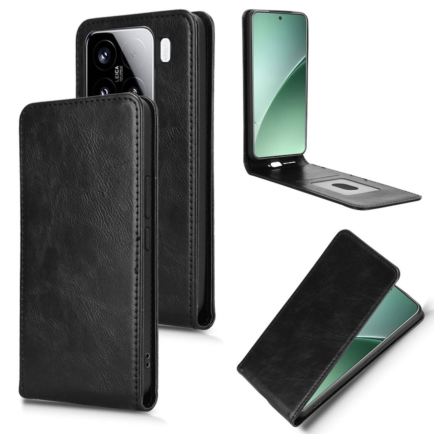 Für Xiaomi 15 Pro Magnetische Vertikale Wallet Flip Kunstleder Hülle Schwarz