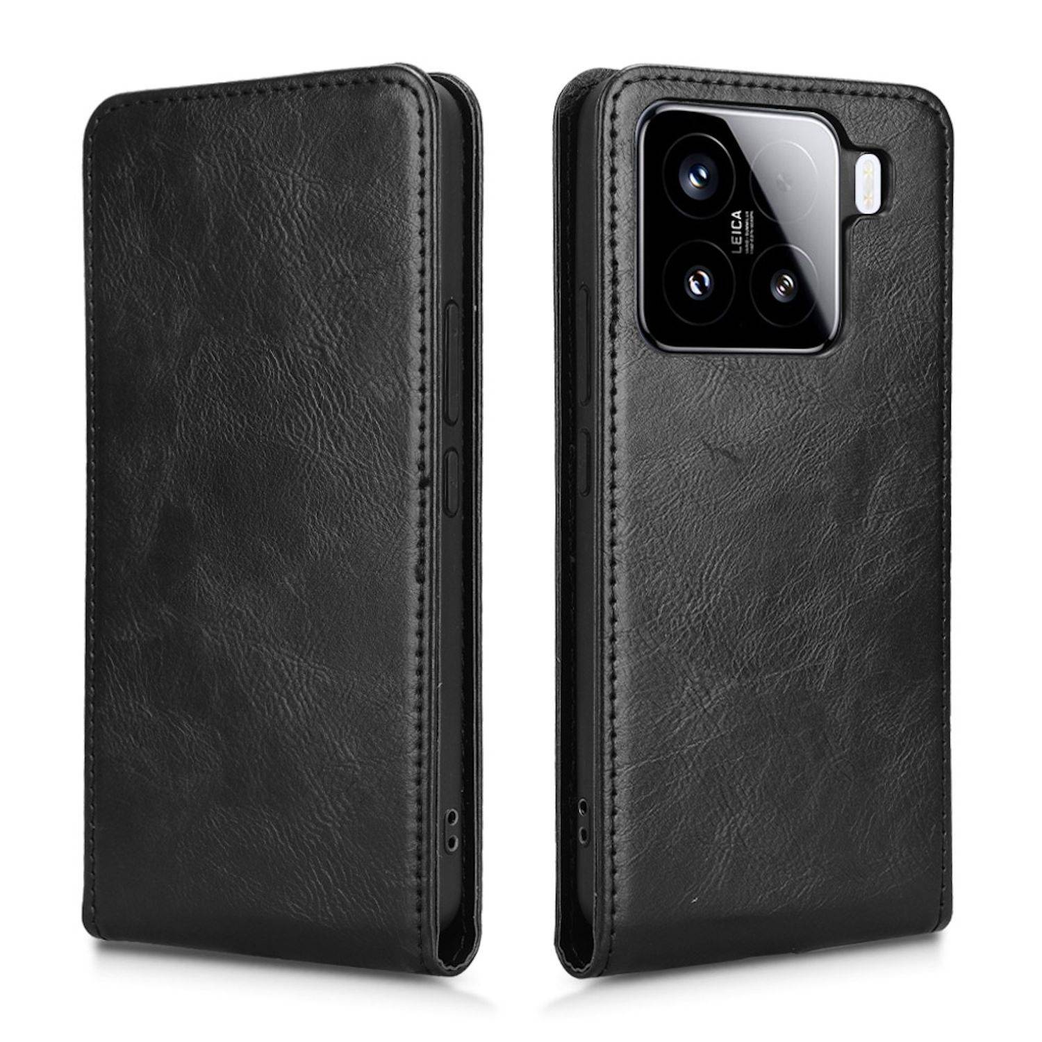 Für Xiaomi 15 Pro Magnetische Vertikale Wallet Flip Kunstleder Hülle Schwarz