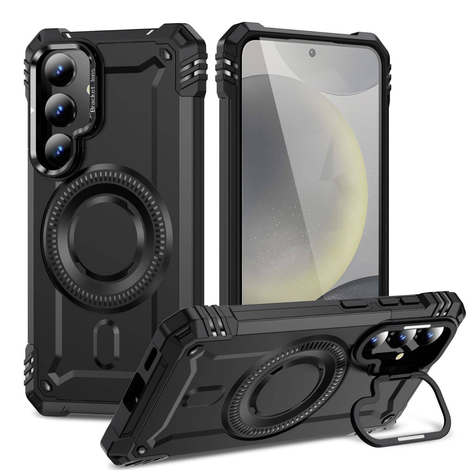 Für Samsung Galaxy S25 5G Robuste TPU Hybrid MagSafe Ring Schutz Hülle Schwarz