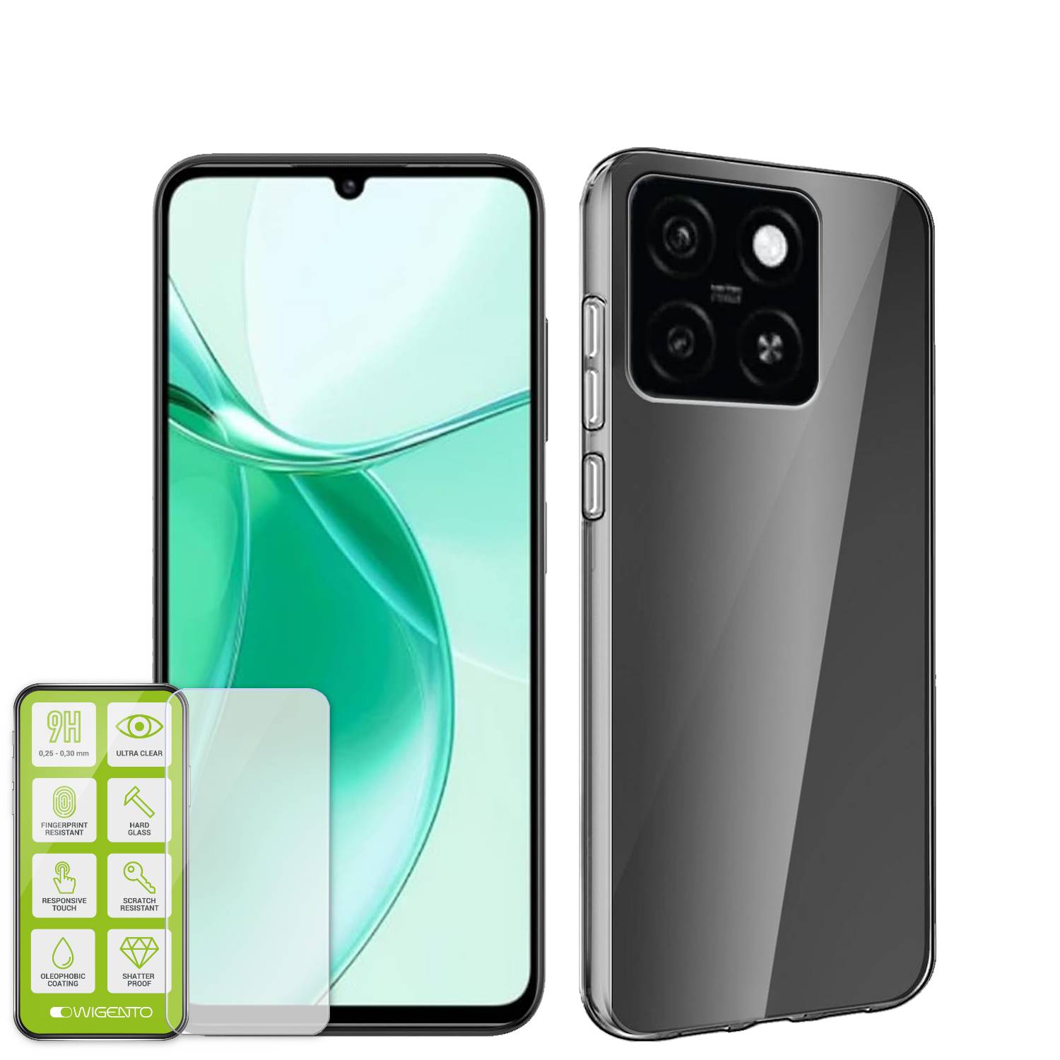 Für ZTE Blade A55 Silikon TPU Schutz Hülle Dünn Transparent + H9 Hart Glas