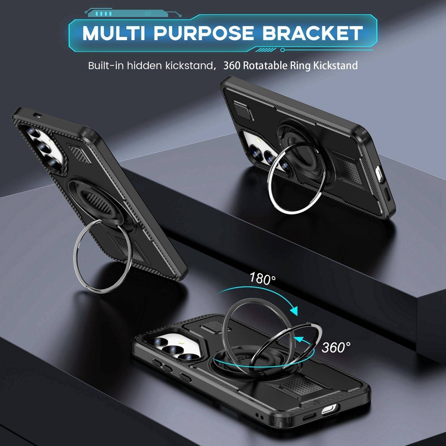 Für Samsung Galaxy S25 5G Carbonfaser Ringhalter Hybrid TPU Hülle Cover Schwarz