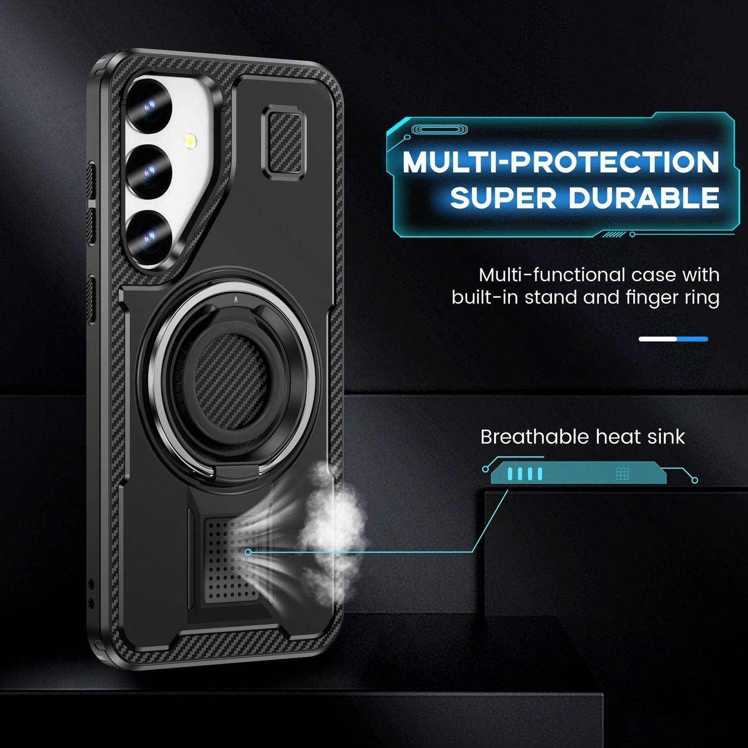 Für Samsung Galaxy S25 5G Carbonfaser Ringhalter Hybrid TPU Hülle Cover Schwarz