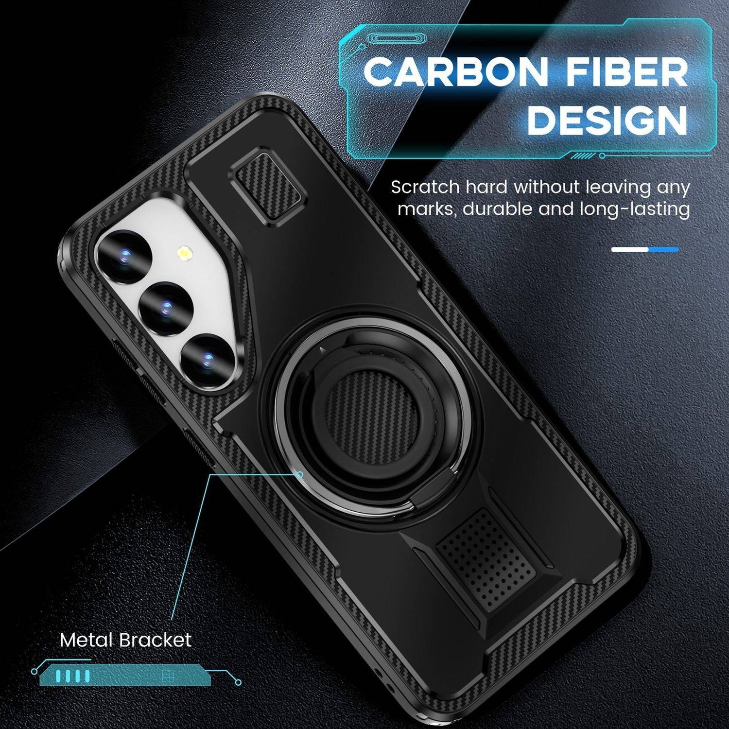 Für Samsung Galaxy S25 Plus 5G Carbonfaser Ringhalter Hybrid TPU Hülle Schwarz