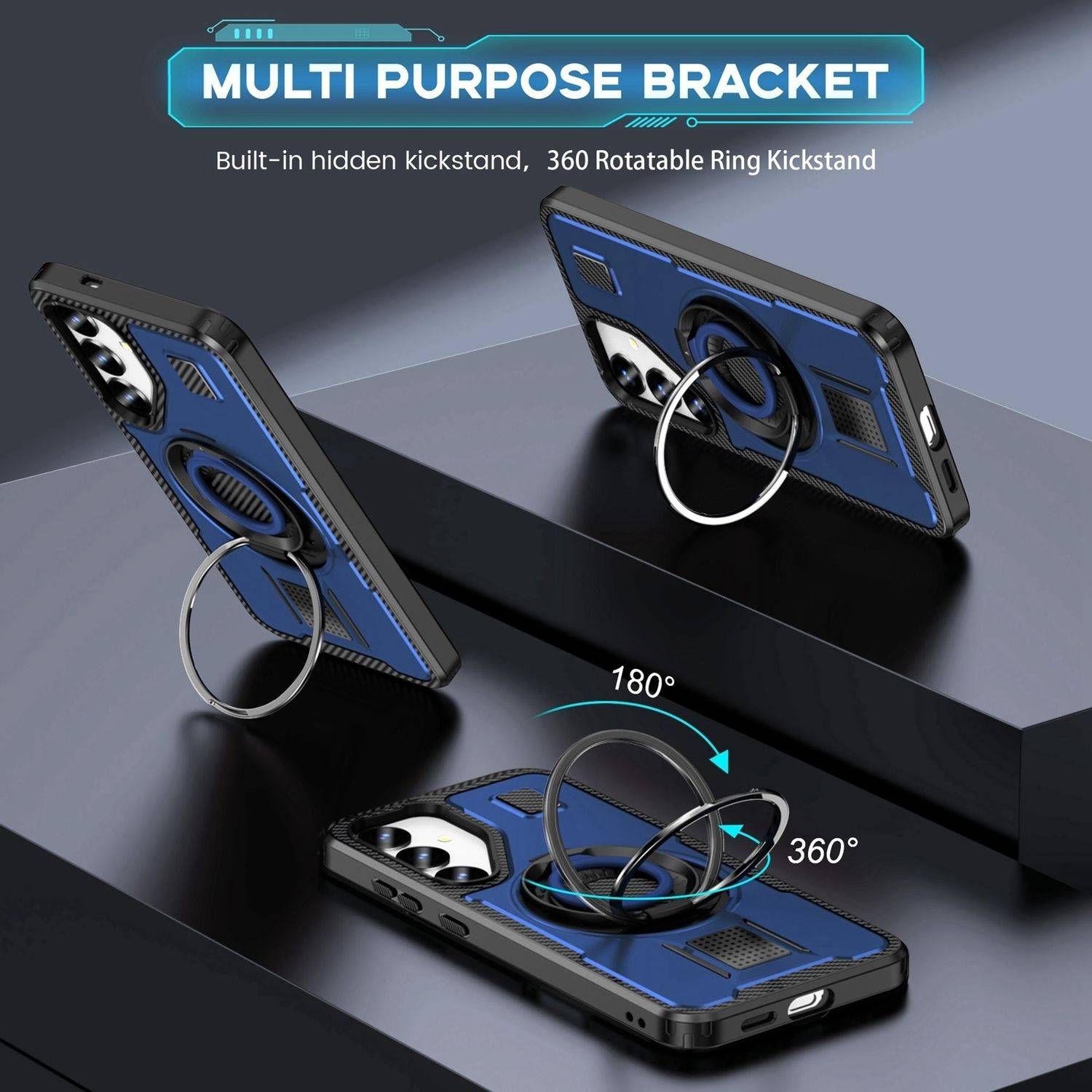 Für Samsung Galaxy S25 5G Carbonfaser Ringhalter Hybrid TPU Hülle Cover Blau