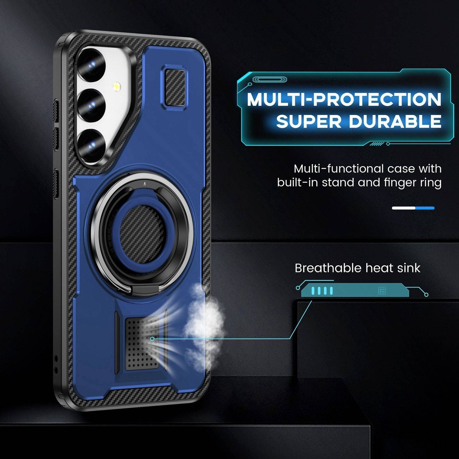Für Samsung Galaxy S25 5G Carbonfaser Ringhalter Hybrid TPU Hülle Cover Blau