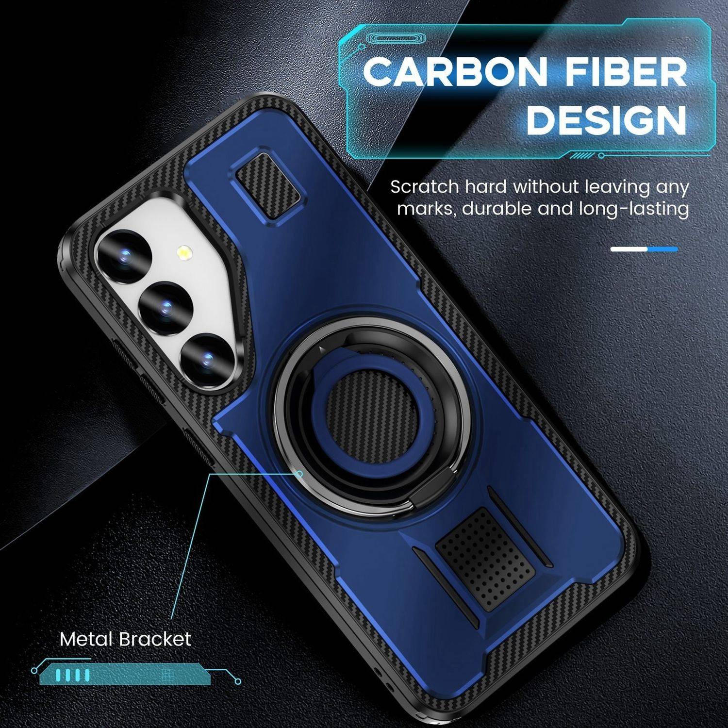 Für Samsung Galaxy S25 5G Carbonfaser Ringhalter Hybrid TPU Hülle Cover Blau