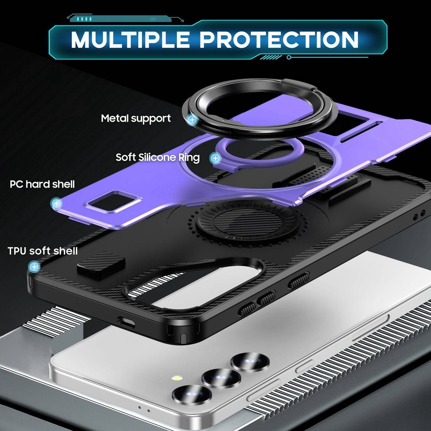 Für Samsung Galaxy S25 5G Carbonfaser Ringhalter Hybrid TPU Hülle Cover Lila