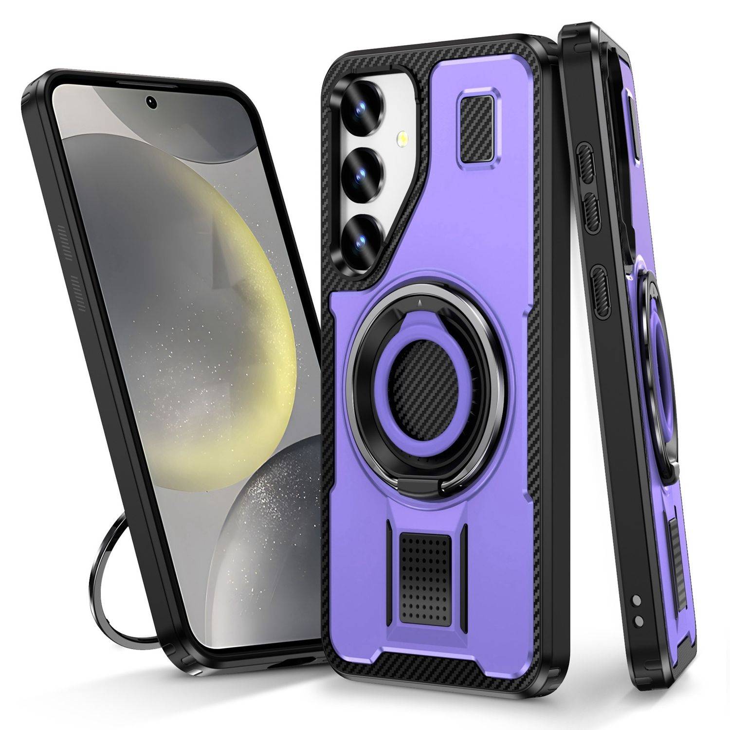 Für Samsung Galaxy S25 Plus 5G Carbonfaser Ringhalter Hybrid TPU Hülle Case Lila