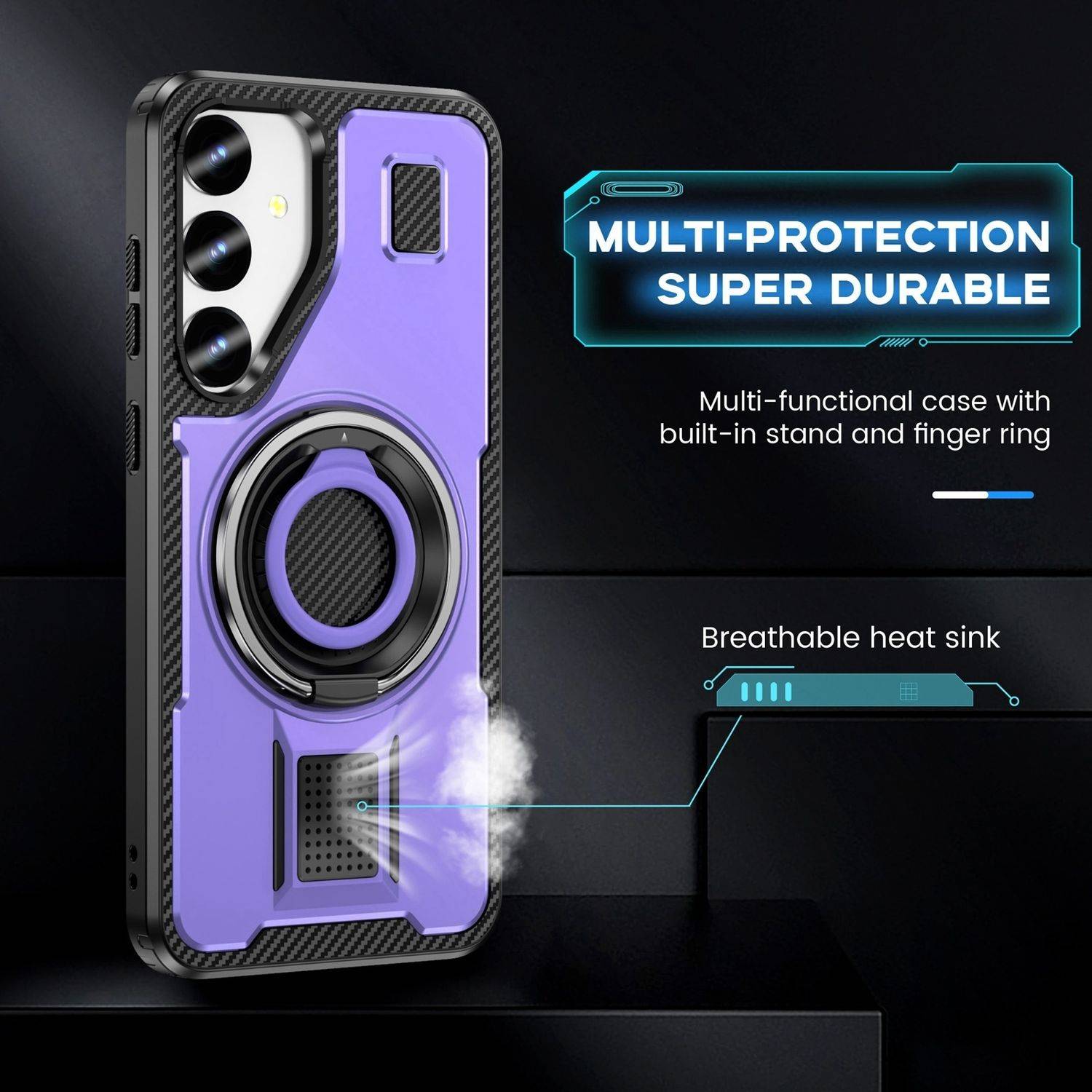 Für Samsung Galaxy S25 Plus 5G Carbonfaser Ringhalter Hybrid TPU Hülle Case Lila