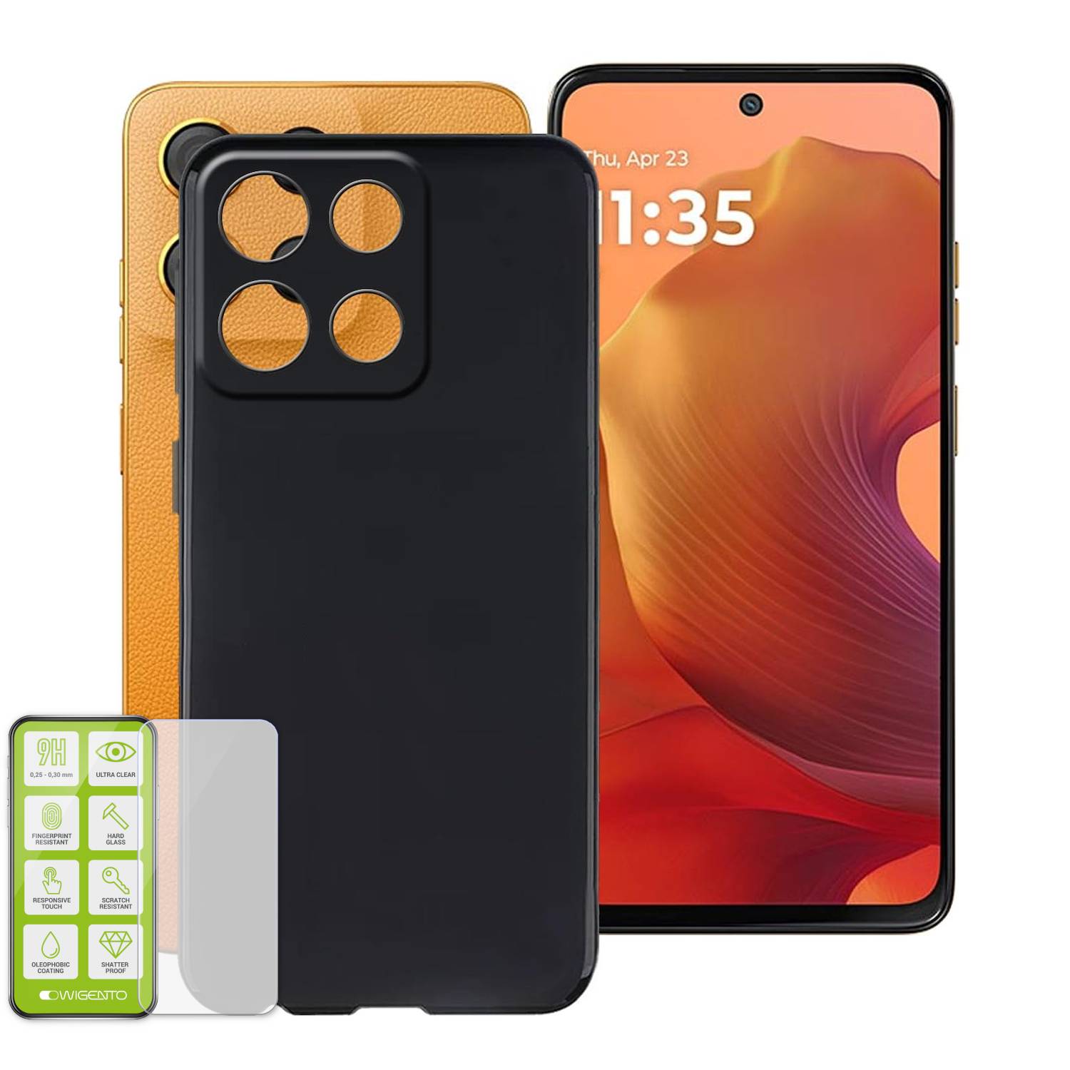 Für Motorola Moto G15 Silikon TPU Schutz Hülle Schwarz + H9 Hart Glas Folie