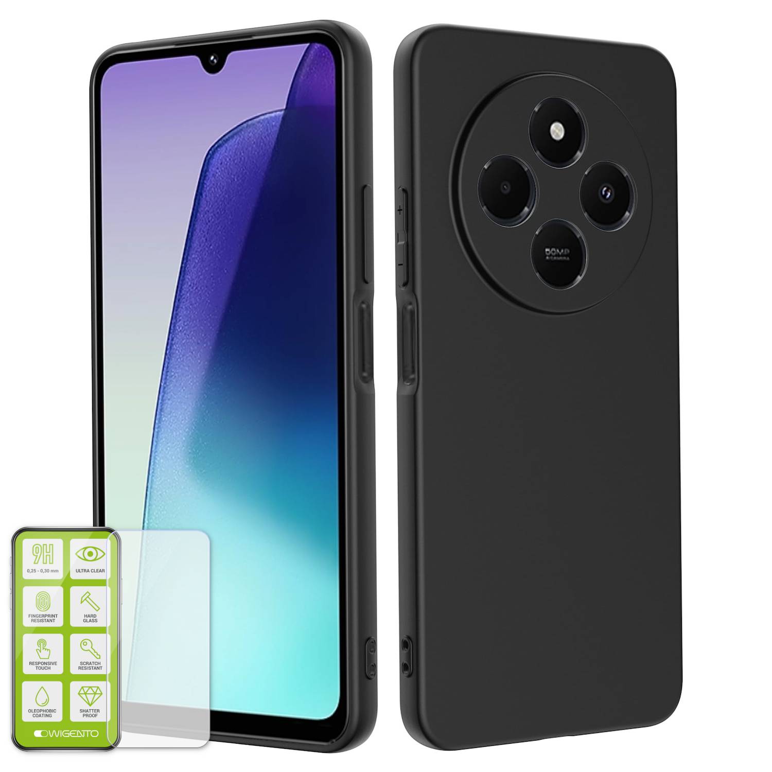 Für Xiaomi Redmi A4 5G Silikon TPU Schutz Hülle Schwarz + H9 Hart Glas Folie