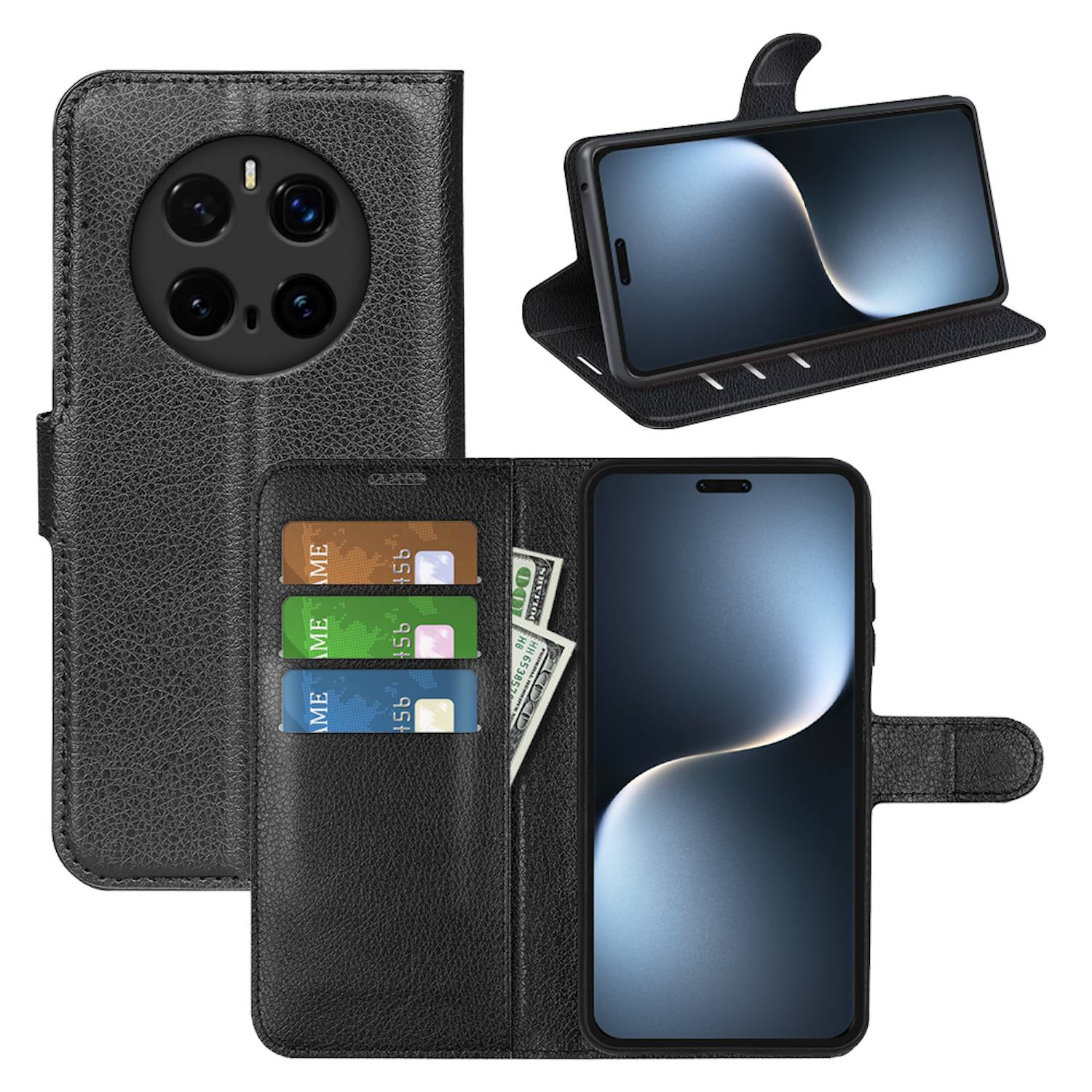Für Honor Magic 7 Pro Smart Handy Tasche Schwarz Etuis Kunst-Leder Hülle Book