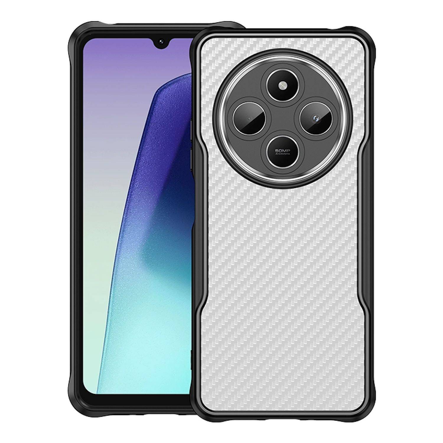 Für Xiaomi Redmi A4 5G Design Carbon Textur PC Hybrid TPU Schutz Hülle Schwarz