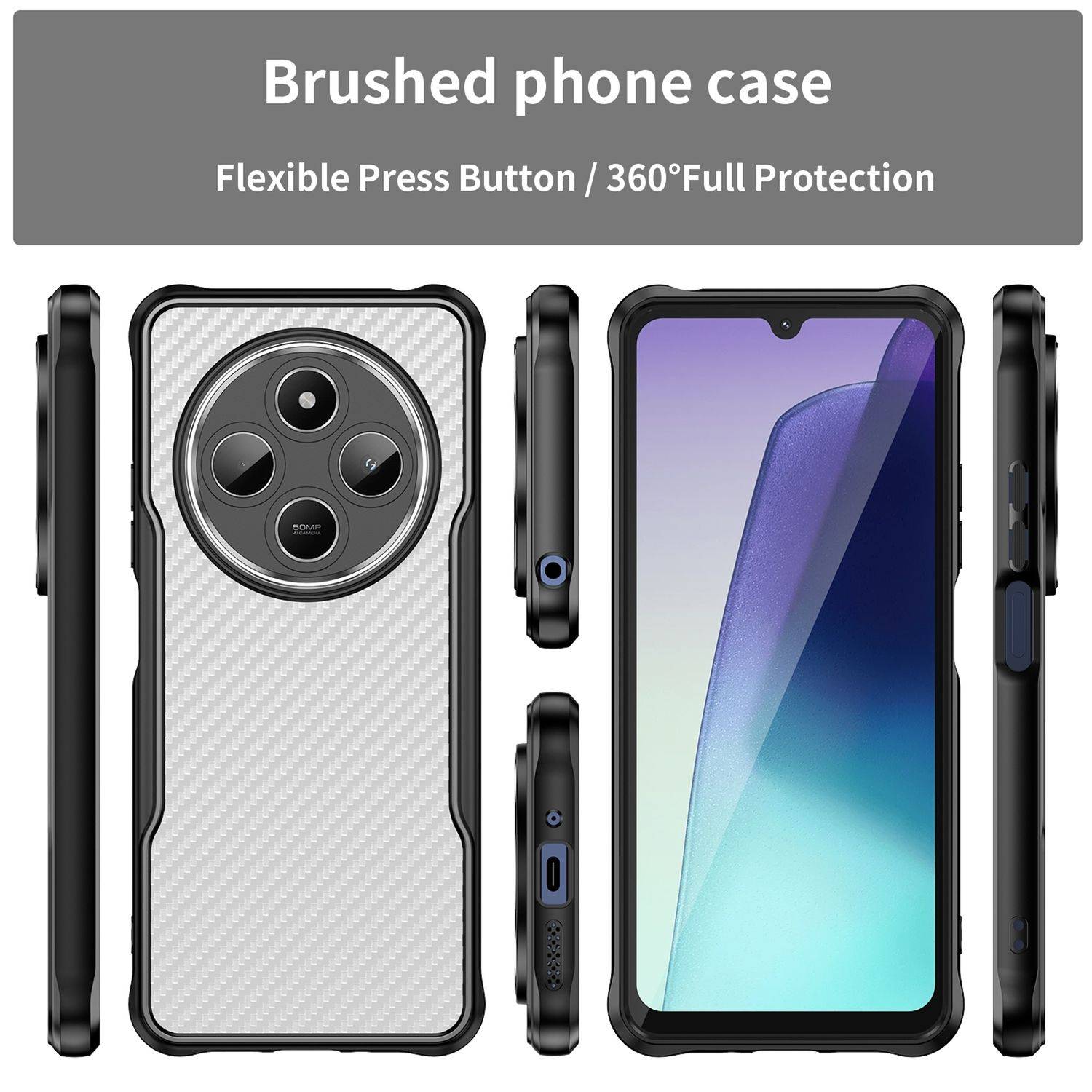 Für Xiaomi Redmi A4 5G Design Carbon Textur PC Hybrid TPU Schutz Hülle Schwarz